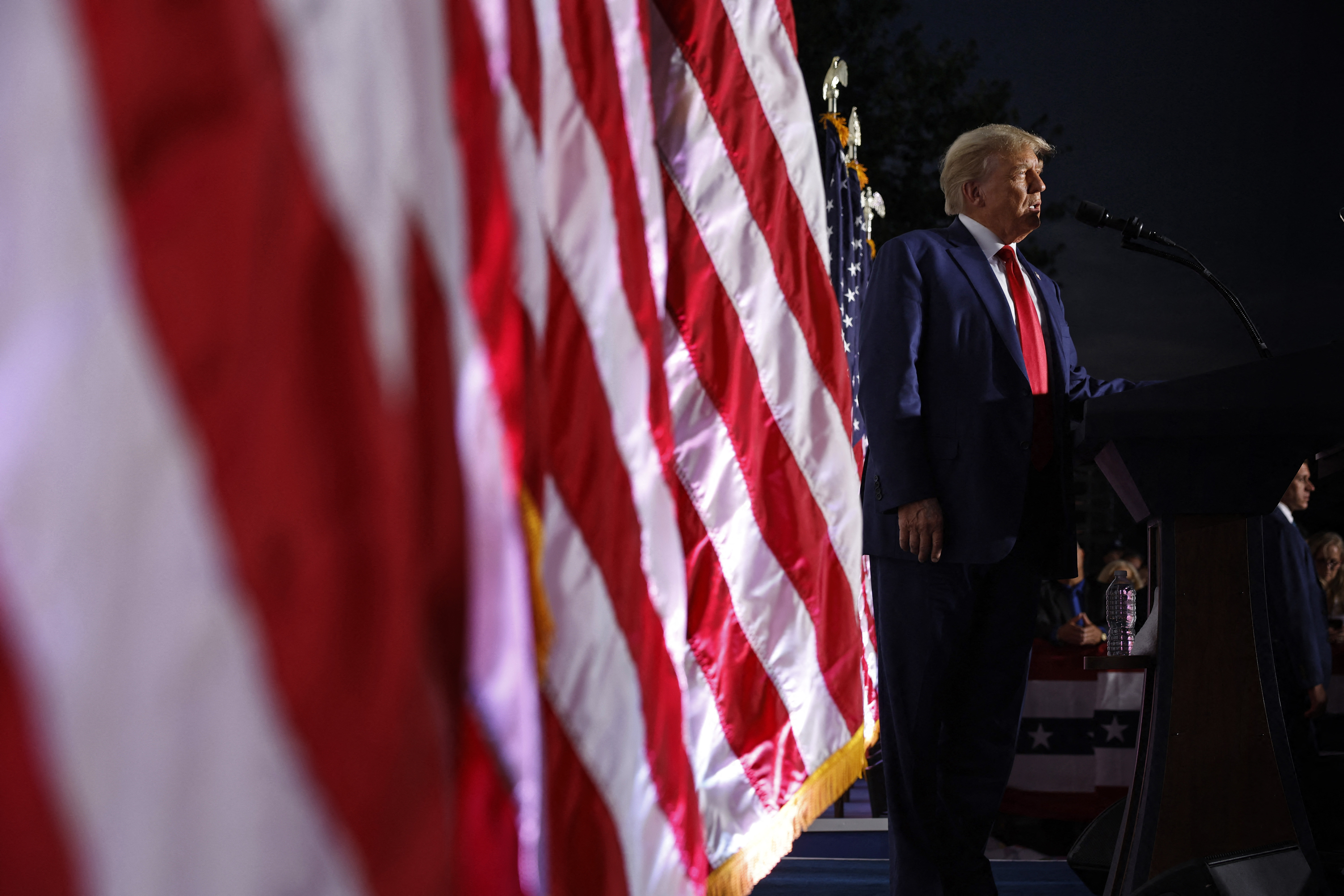 Former President Trump Speaks At His Bedminster Golf Club After Being Arraigned On Federal Charges