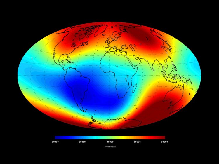 Global magnetic field, satellite map