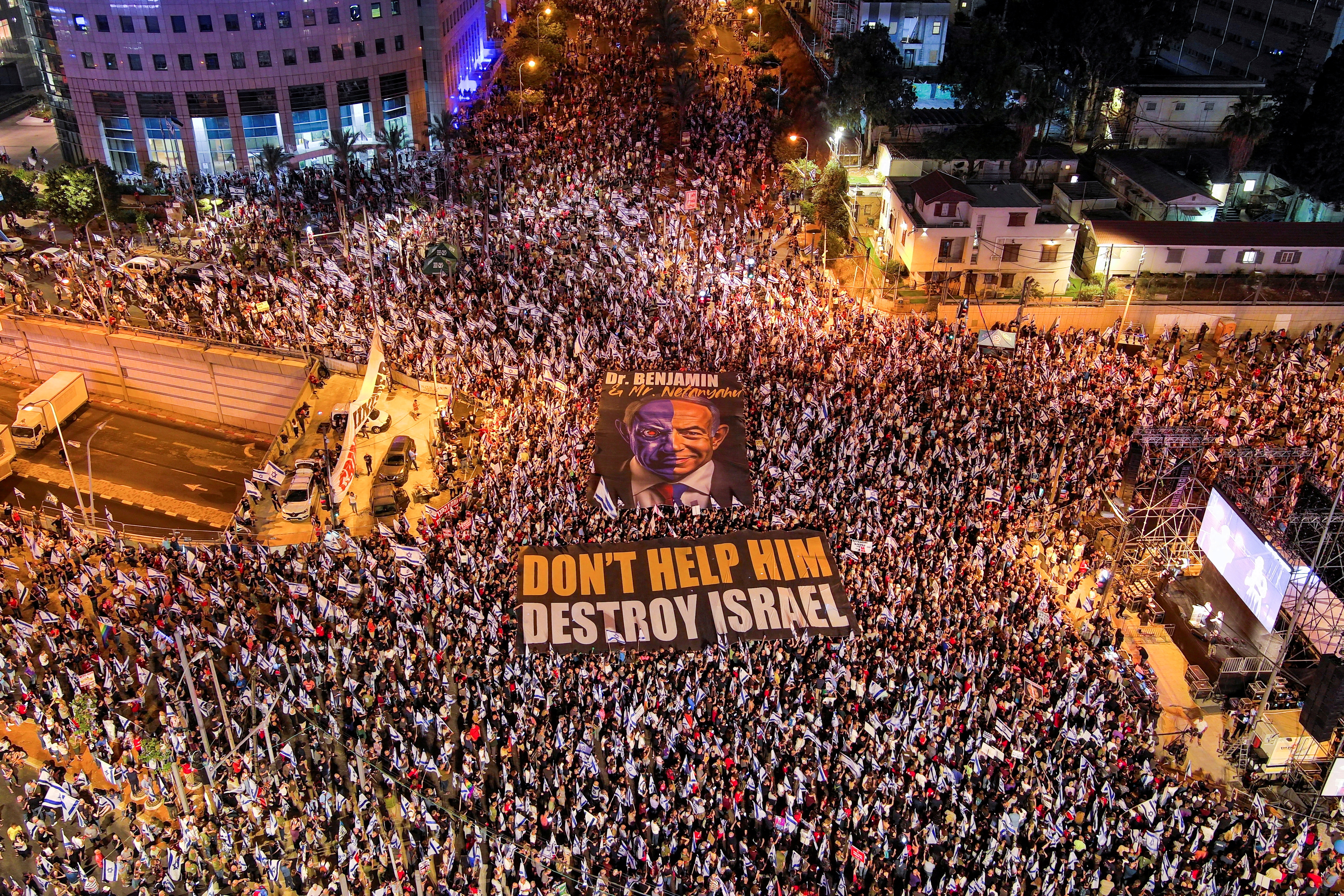 FILE PHOTO: Demonstration against Israeli PM Netanyahu and judicial overhaul in Tel Aviv
