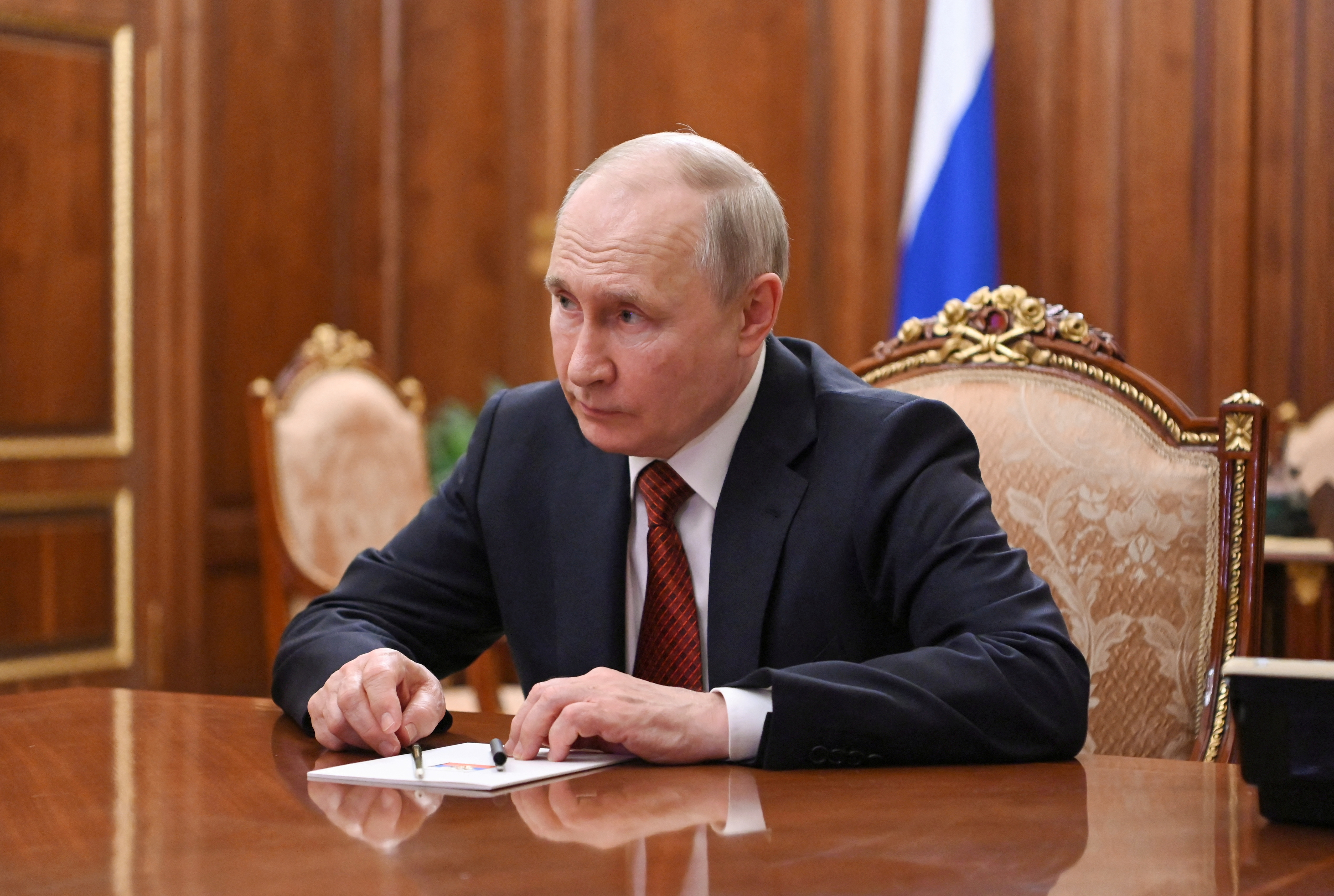 Russian President Vladimir Putin meets with Russian Federation Council Speaker Valentina Matviyenko at the Kremlin in Moscow