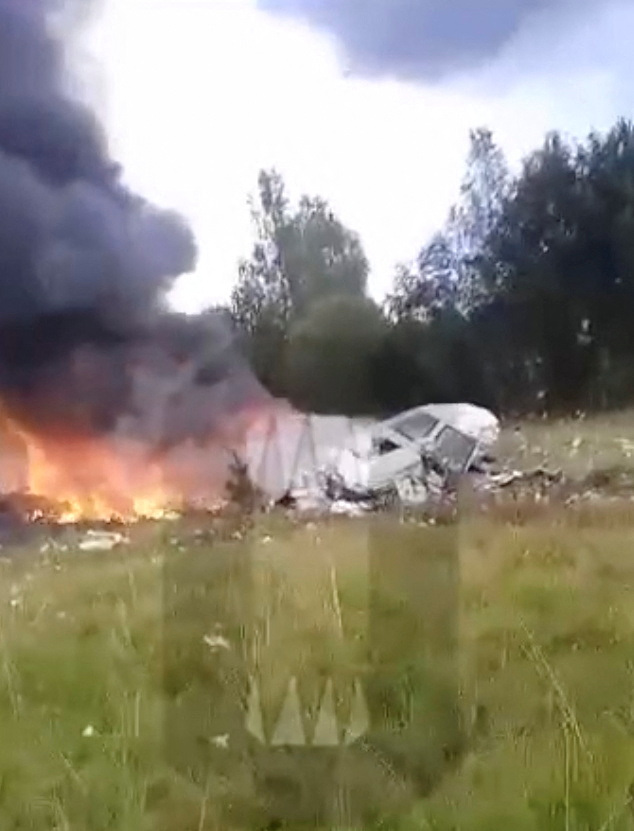 Aftermath of crash site of plane linked to Wagner's Prigozhin who was on passenger list