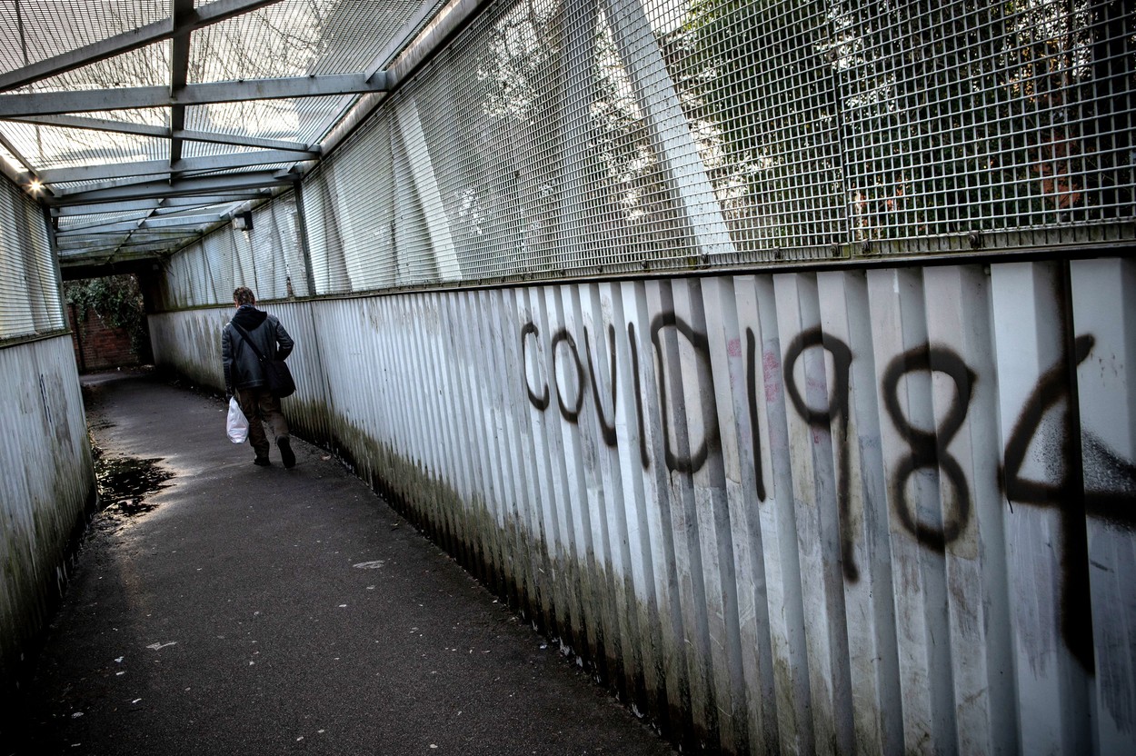 Covid 19 graffiti, Reading, UK - 11 Mar 2021