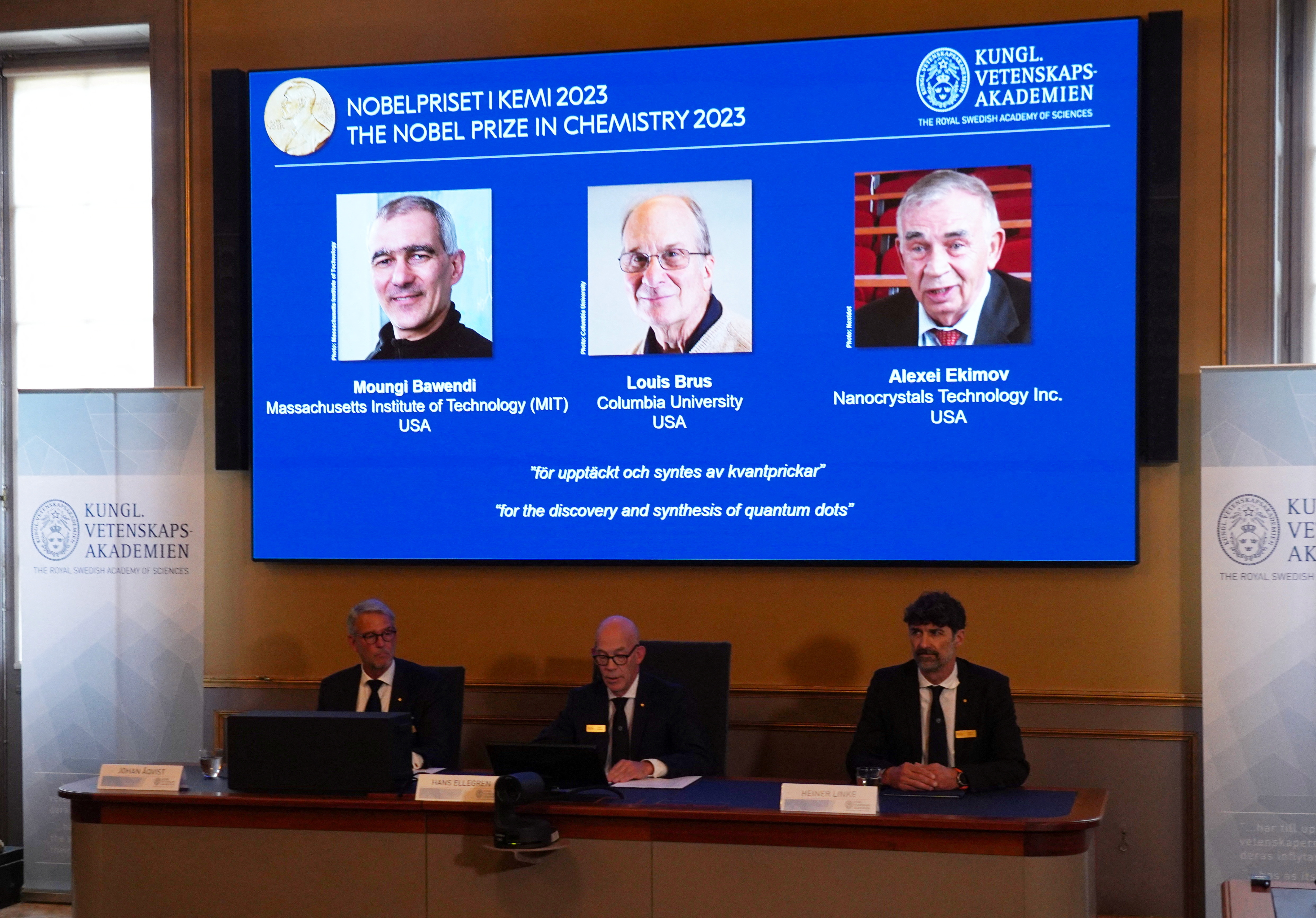 The Royal Swedish Academy of Sciences announces the winners of the 2023 Nobel Prize in Chemistry in Stockholm