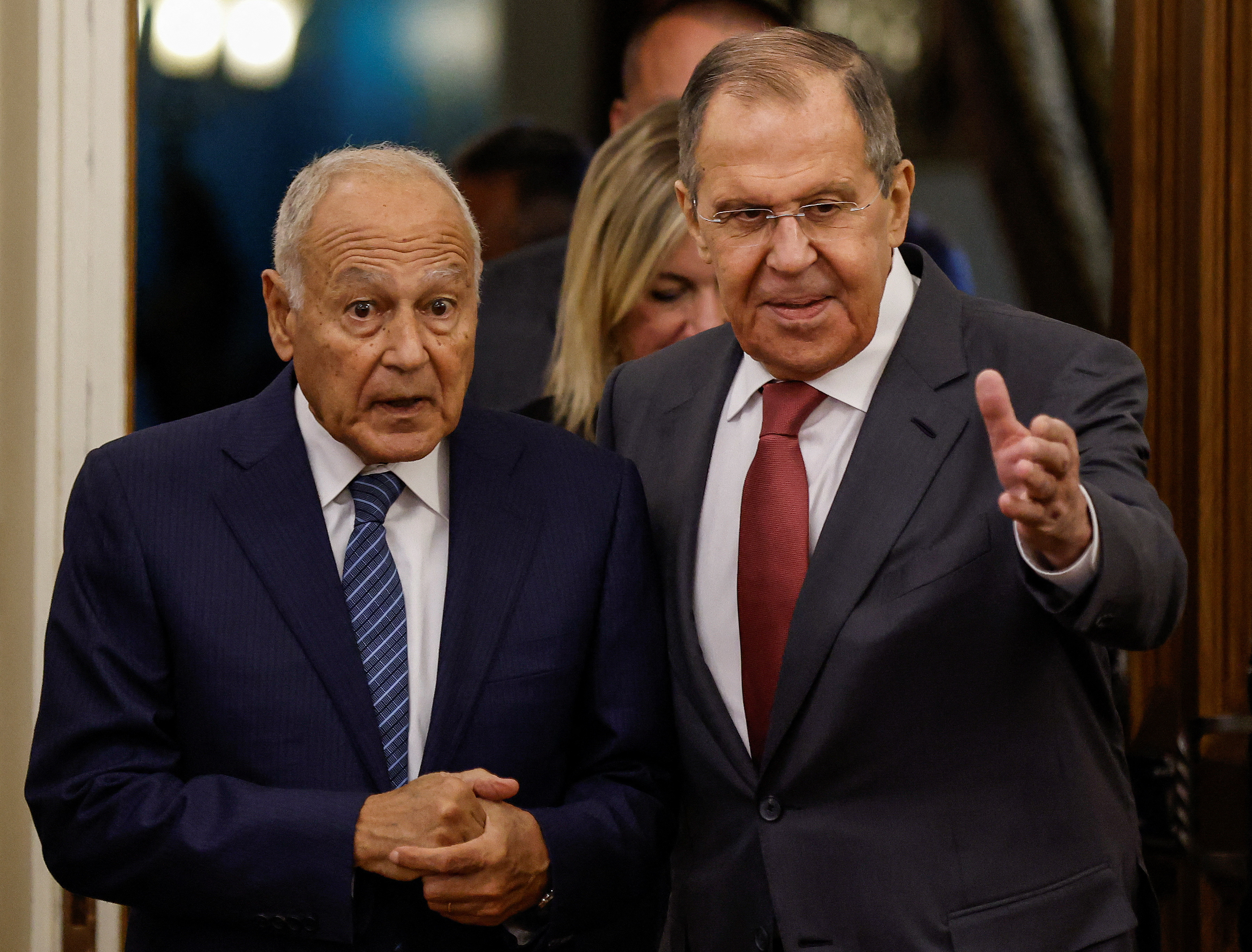 Russian Foreign Minister Sergei Lavrov and Arab League Chief Ahmed Aboul Gheit meet in Moscow