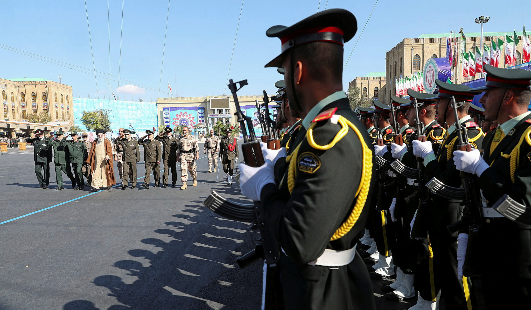 Iran's Supreme Leader Ayatollah Ali Khamenei reviews armed forces during a graduation ceremony, in Tehran