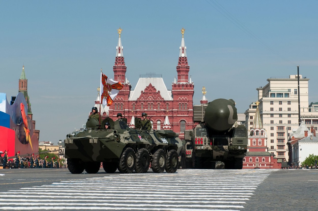Mobile nuclear missile RT-2UTTKh «Topol-M (NATO name SS-27 Sickle B) march along the Red Square Moscow Victory Parade of 2010