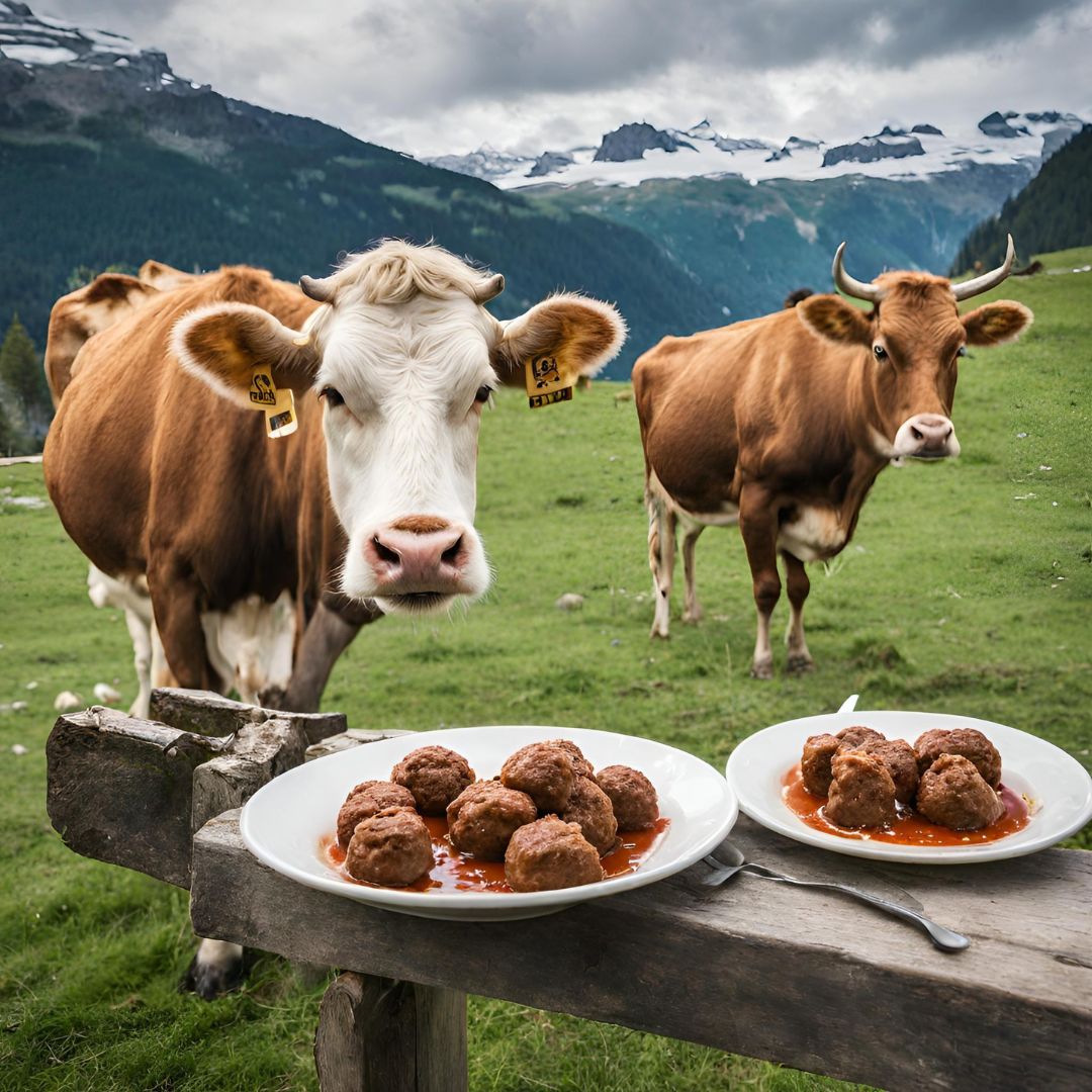 švicarske krave jedu švedske mesne okruglice
