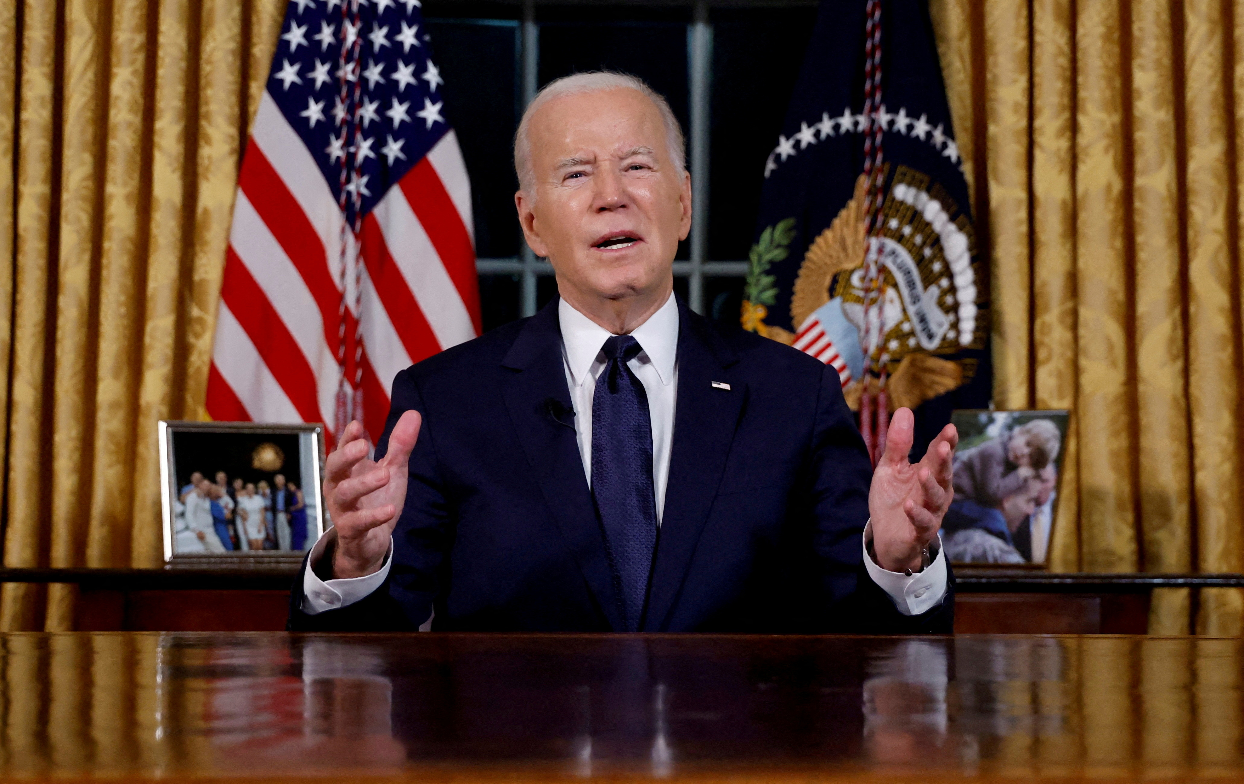 FILE PHOTO: President Joe Biden delivers an address to the nation from the Oval Office of the White House in Washington