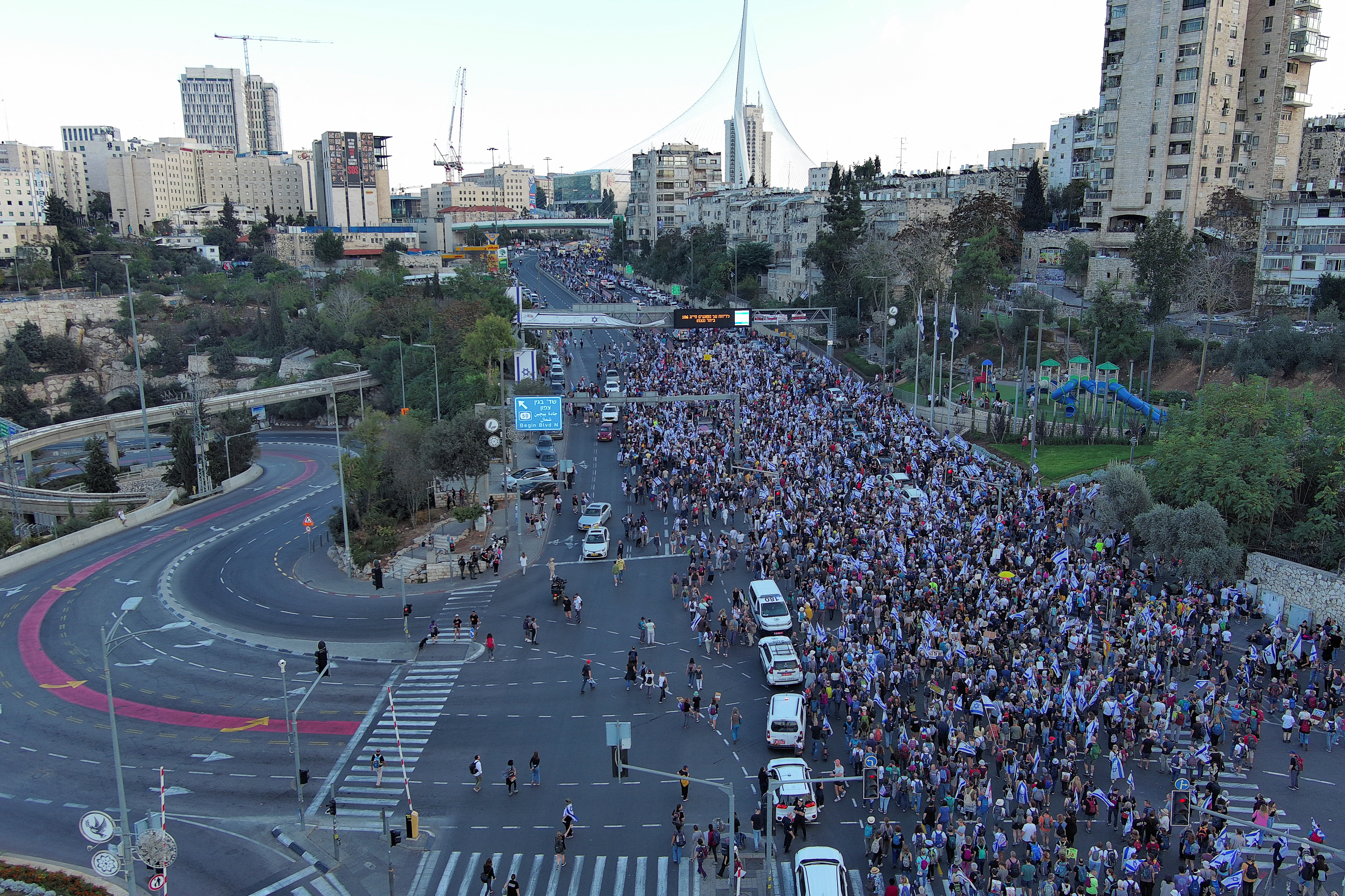 Family members, friends and supporters of Israelis and other nationalities who were taken hostage on October 7 by Palestinian Islamist group Hamas, complete their march into Jerusalem