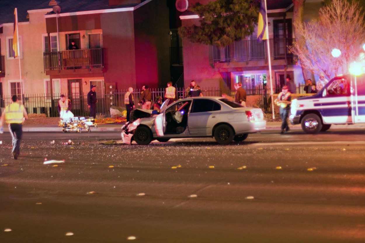 Las Vegas, NV, USA - FEBRUARY 28: Collision of 2 cars on Sahara road at 7pm, February 28 th, 2012 in Las Vegas, NV.