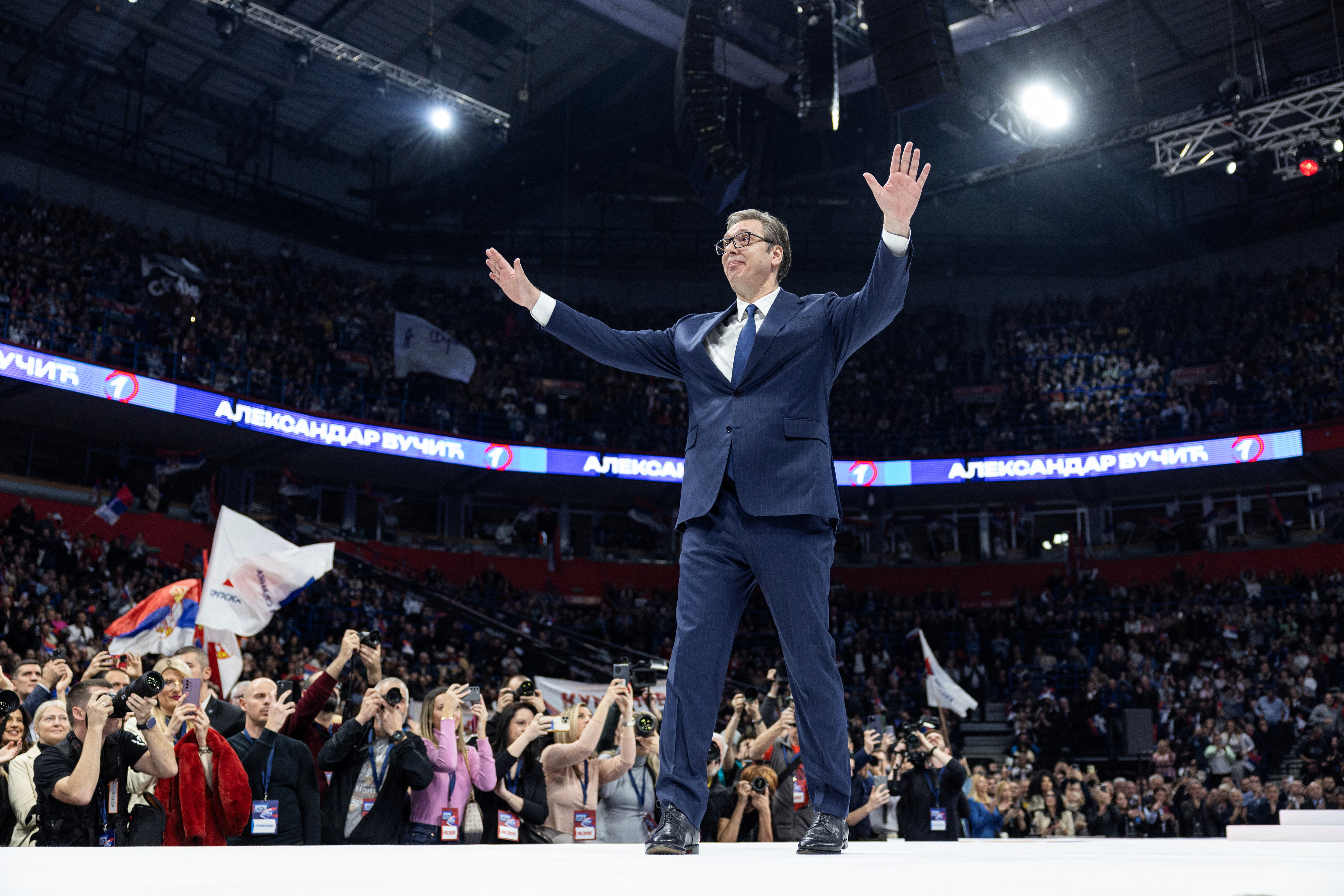 Serbian President Aleksandar Vucic attends a rally of the ruling Serbian Progressive Party