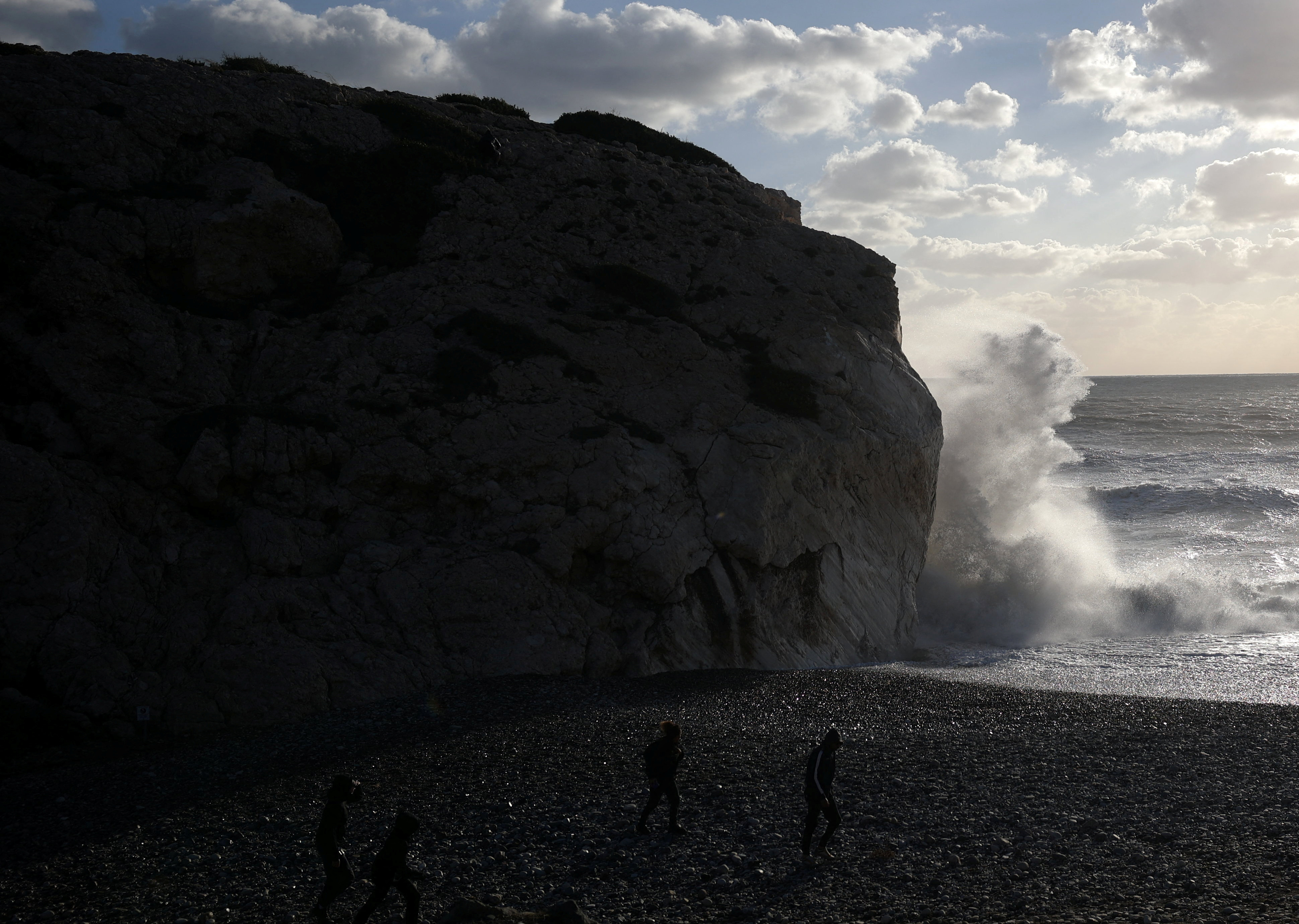 Waves break at Petra tou Romiou beach, near Paphos