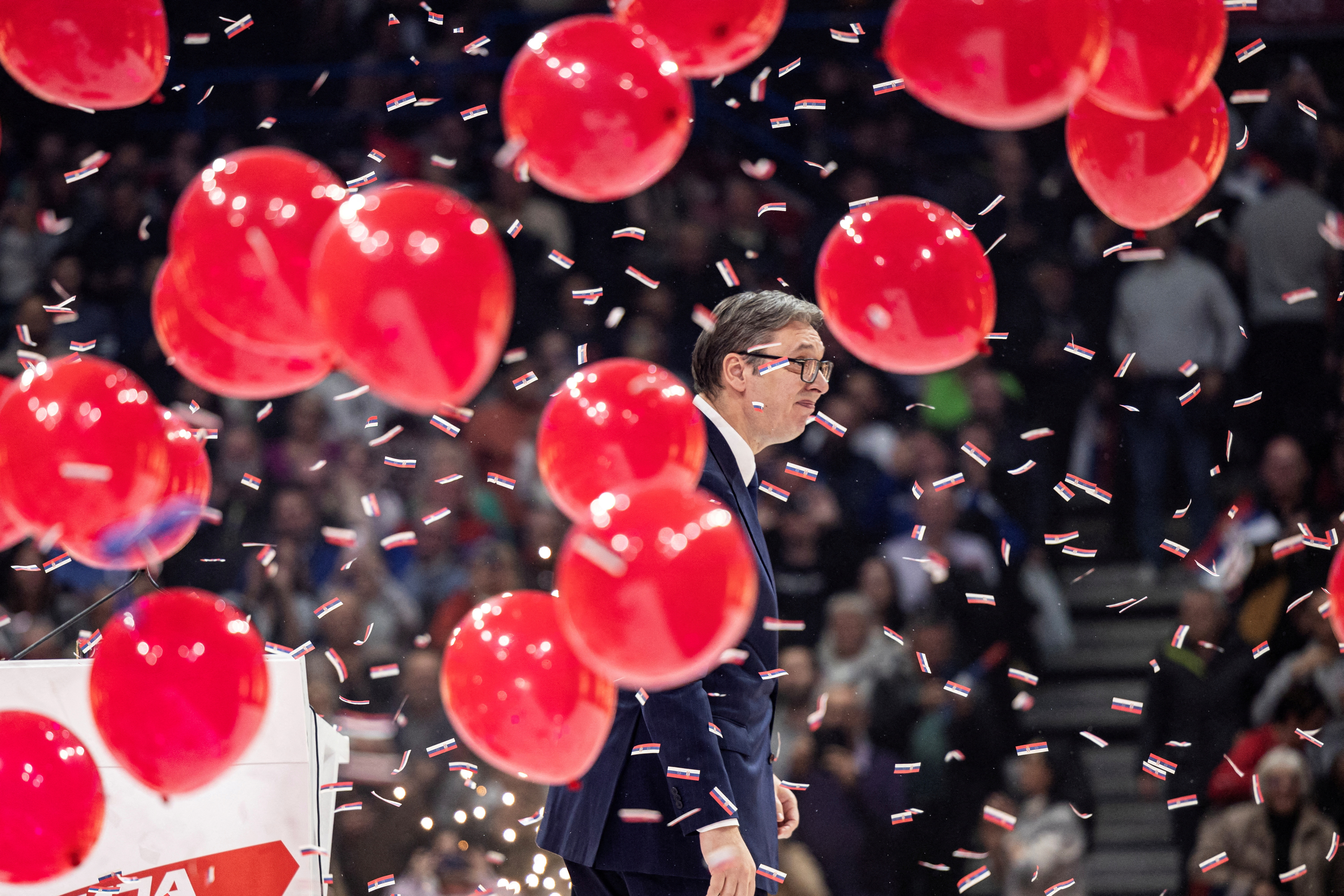 Serbian President Aleksandar Vucic attends a rally of the ruling Serbian Progressive Party