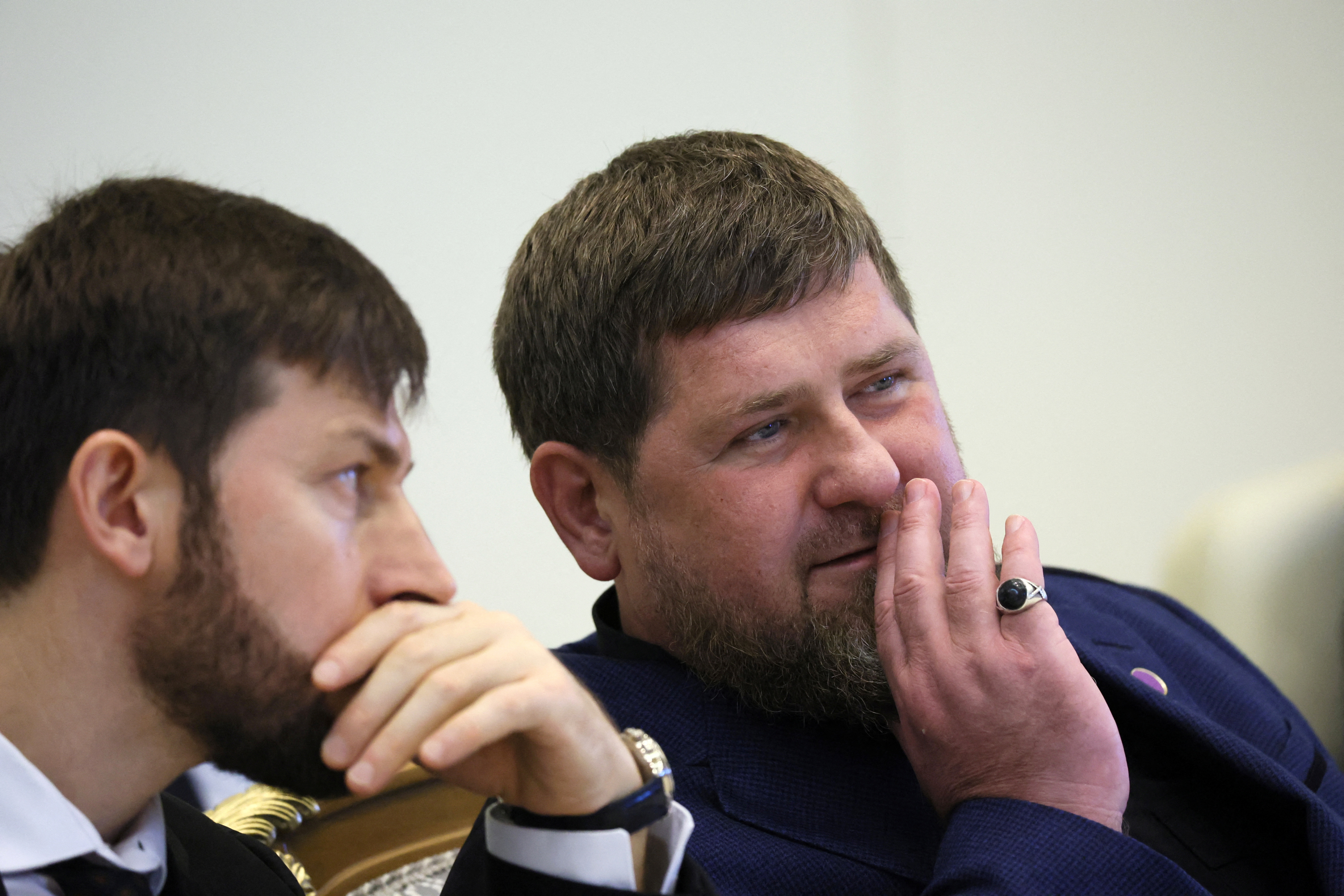 Head of Russia's Chechen Republic Ramzan Kadyrov attends a meeting of President of the United Arab Emirates Sheikh Mohamed bin Zayed Al Nahyan and Russian President Vladimir Putin in Abu Dhabi