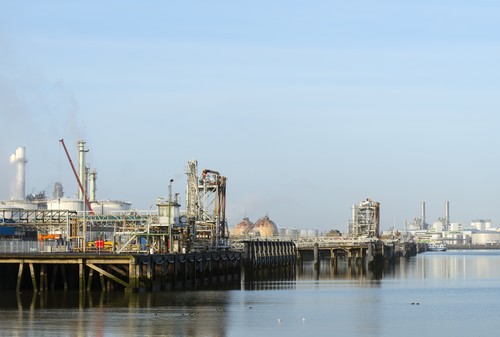 Harbour with oil terminal at refinery, Rotterdam, Zuid-Holland, The Netherlands