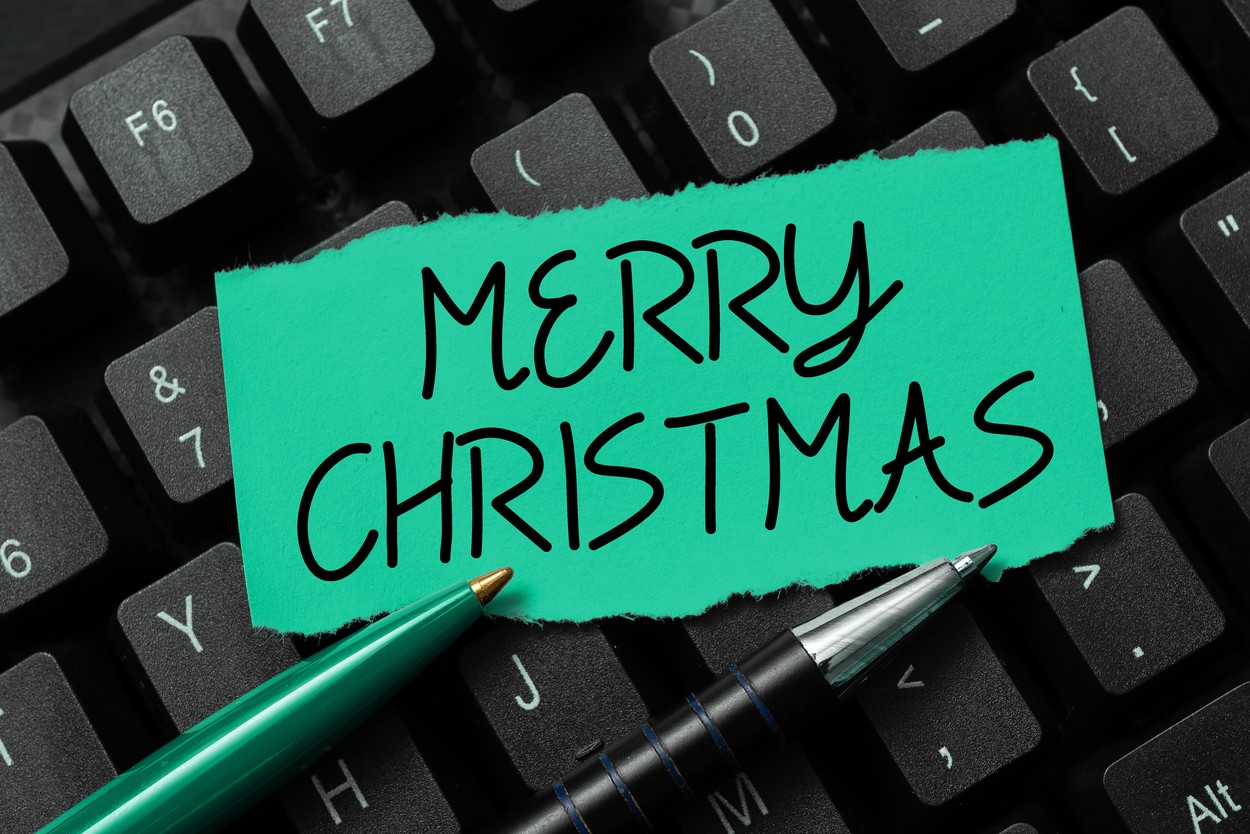 Hand writing sign Merry Christmas. Business concept annual tradition to celebrate the birth of Jesus Christ