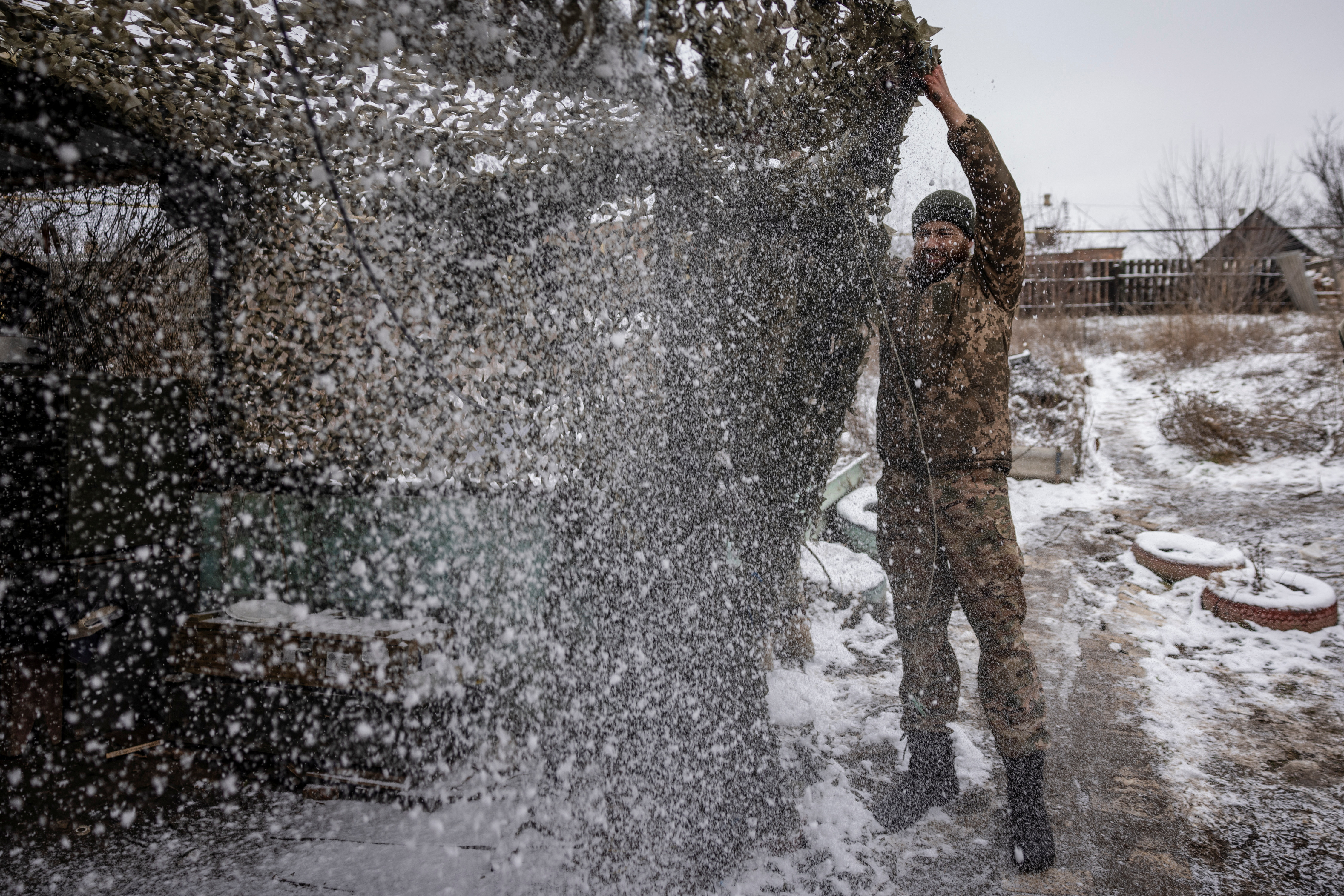 Ukrainian soldiers on Christmas Day near the frontline in eastern Ukraine