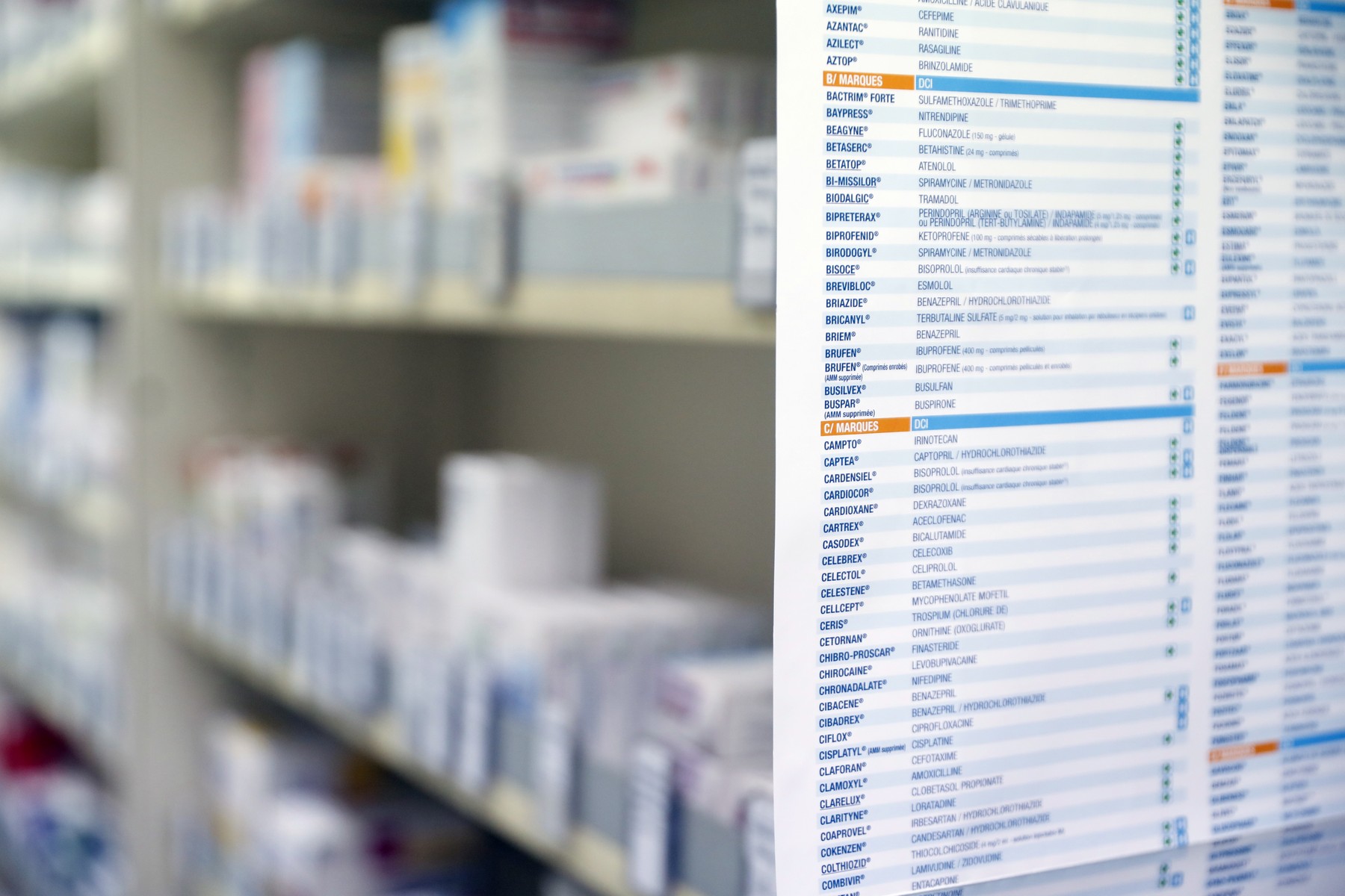 Pharmacy. Medicine in shelves. France.