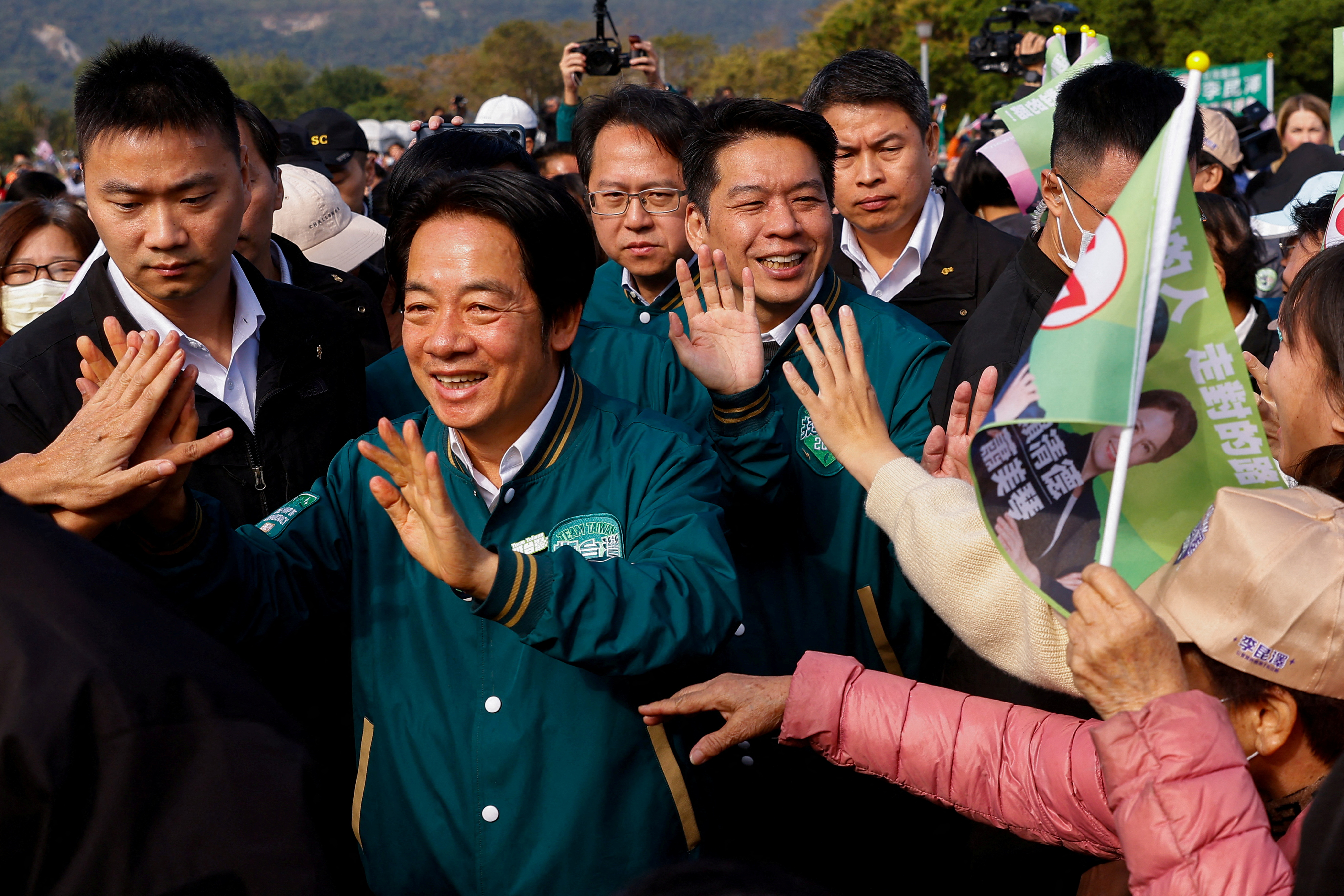 Lai Ching-te, Taiwan's vice president and the ruling Democratic Progressive Party's (DPP) presidential candidate, arrives to an election campaign event in Kaohsiung