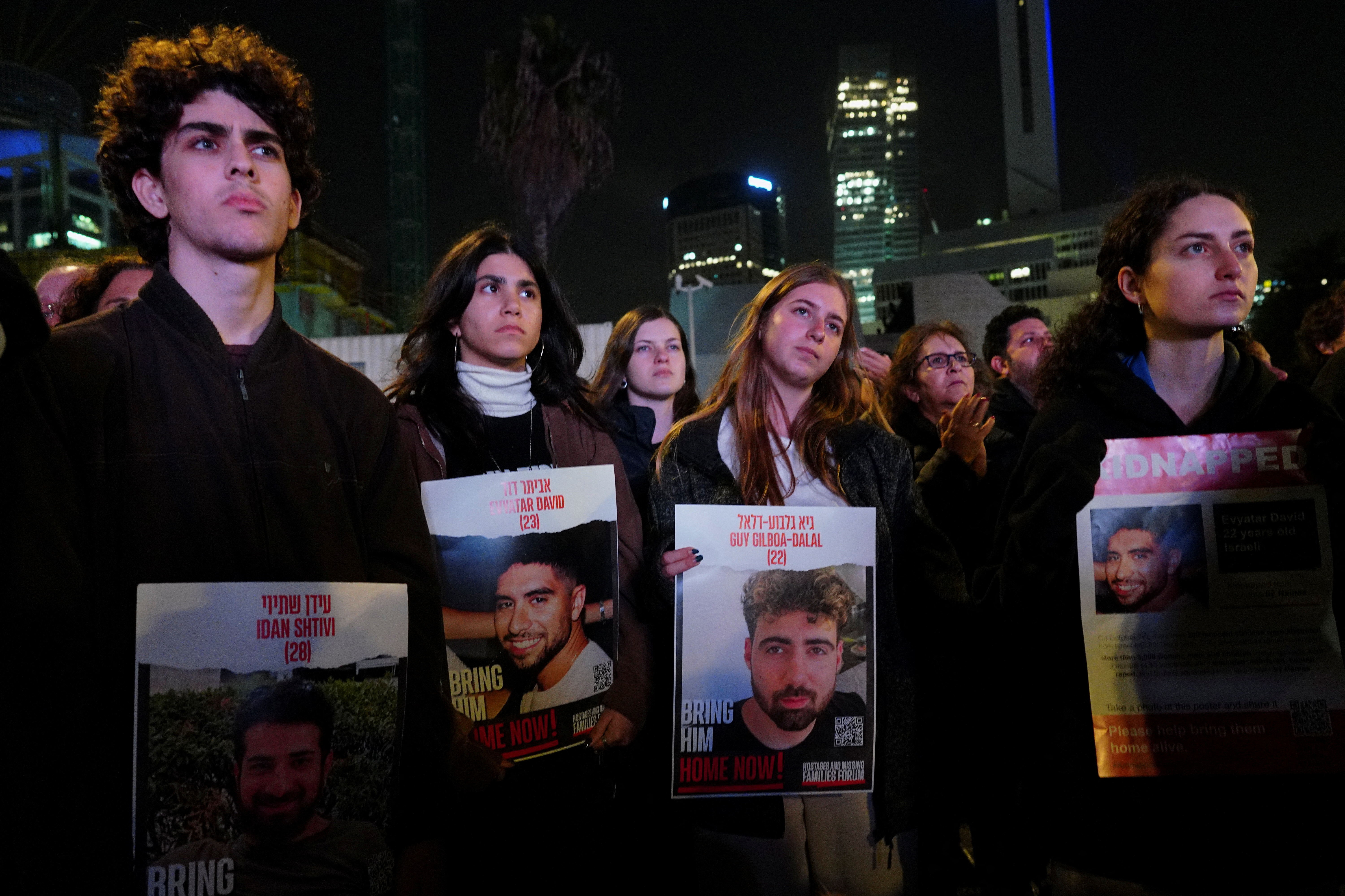 Protest at "Hostages Square" to mark 100 days since Hamas attack, in Tel Aviv