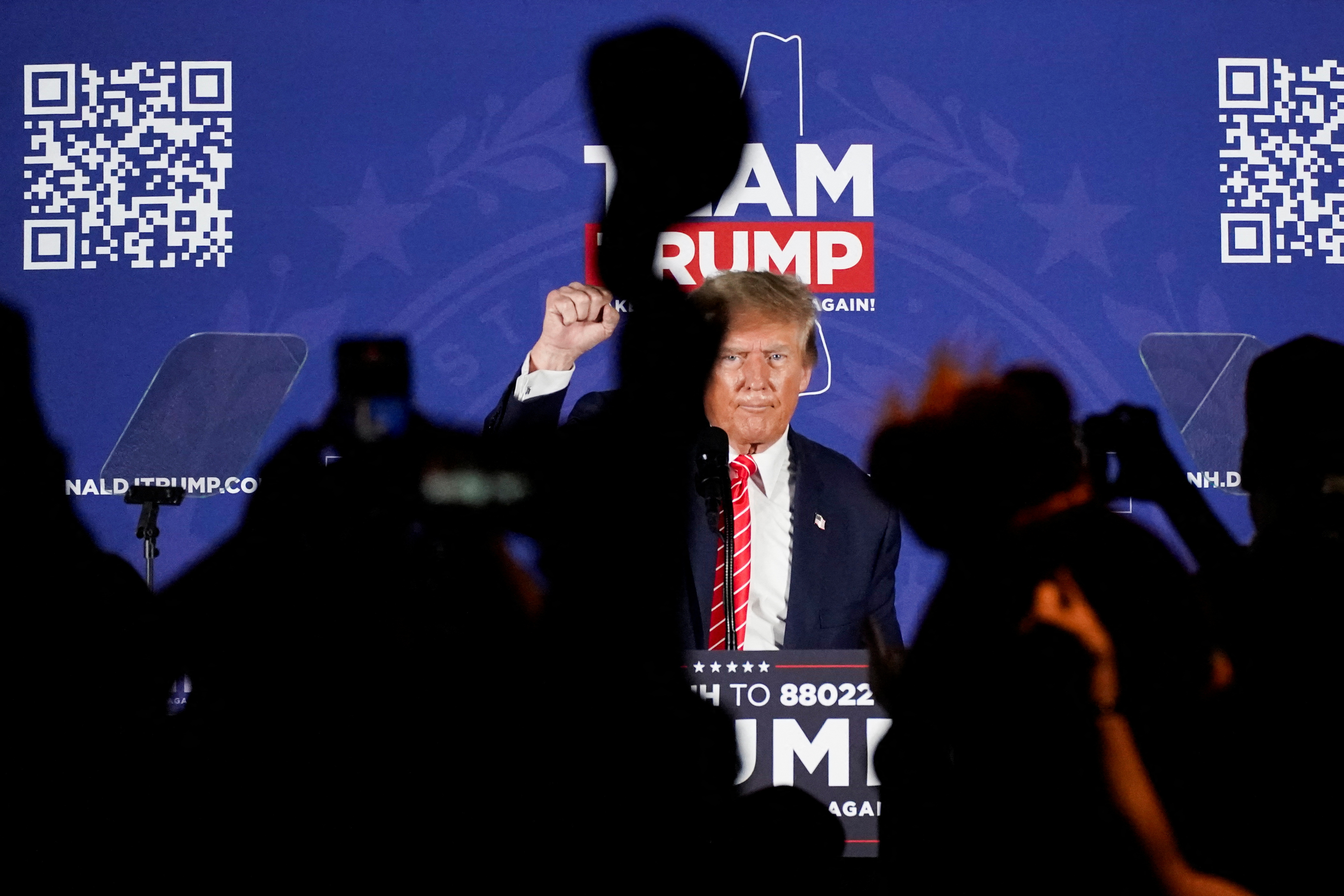 Former U.S. President and Republican presidential candidate Donald Trump holds a rally in advance of the New Hampshire primary election in Laconia
