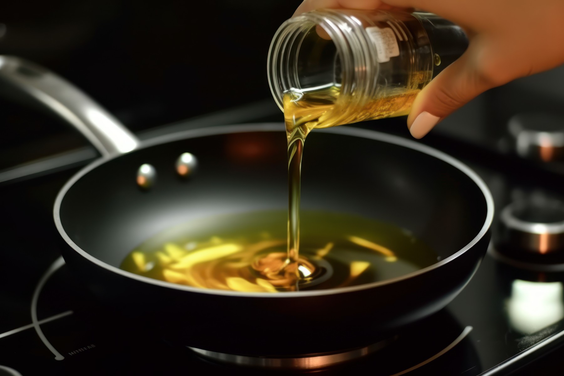 Pouring oil frying. Generate Ai
