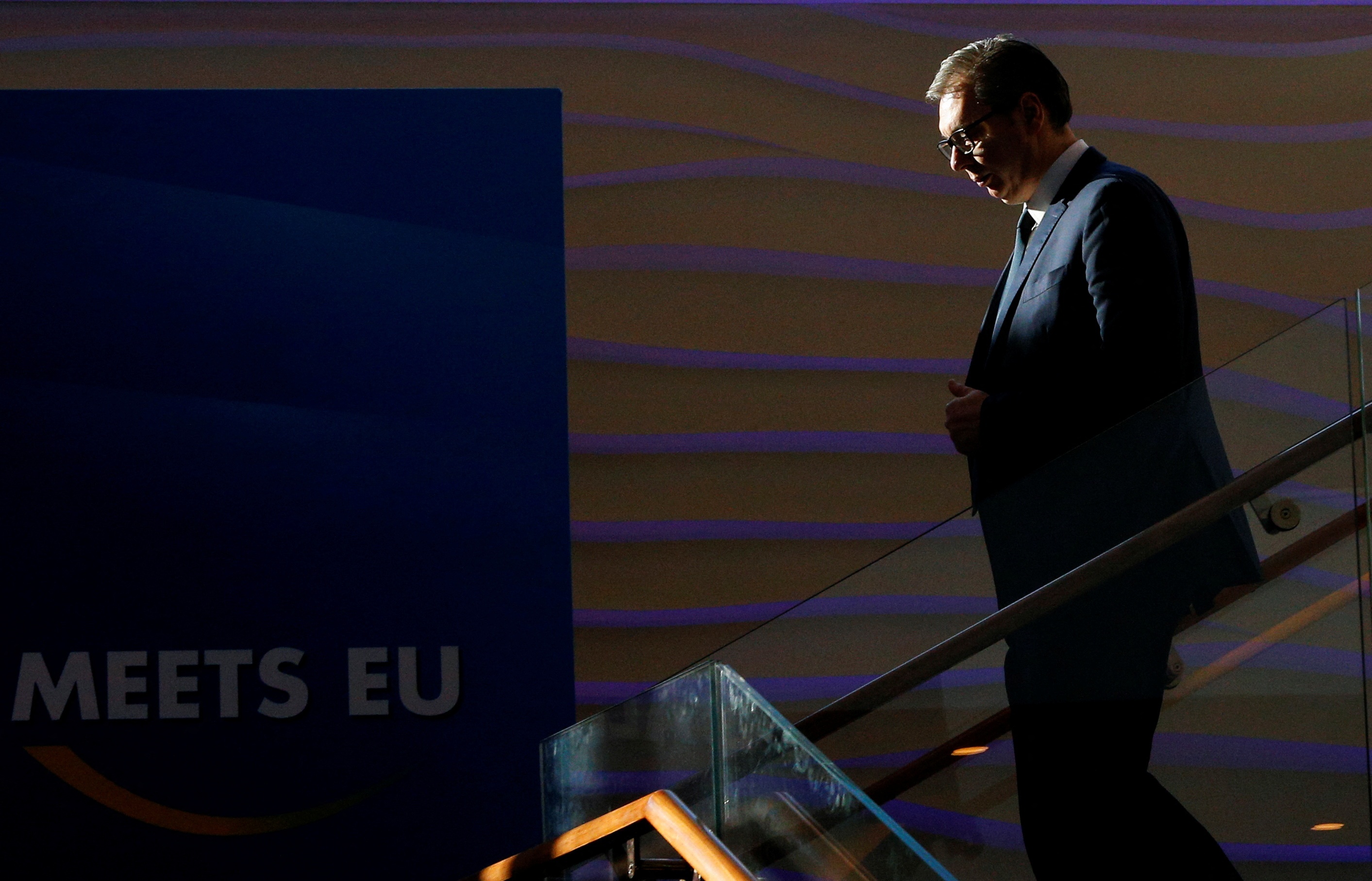 Serbia's President Aleksandar Vucic attends a meeting of the Western Balkans leaders in Skopje