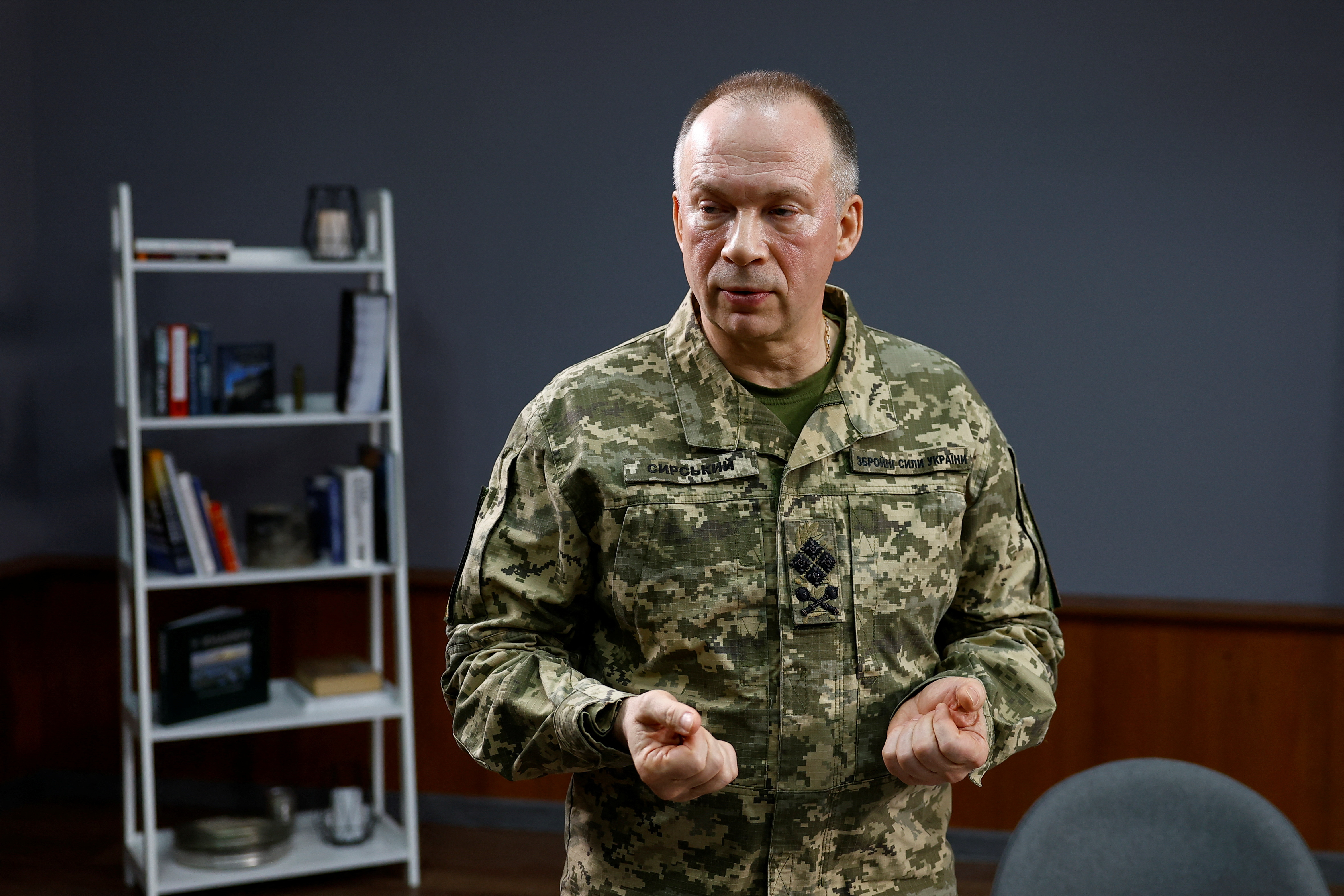 Commander of the Ukrainian Ground Forces Syrskyi attends an in interview with Reuters in Kharkiv region