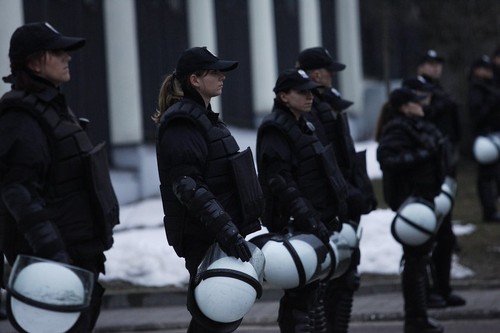Warsaw, Poland 9th, April 2013 Picket outside the Russian Federation Ambassy in Warsaw in occasion of 3rd anniversary of presidental plane crash in Smolensk Russia, Protesters says that Russian President Putin and Polish PM Donald Tusk killed president Ka