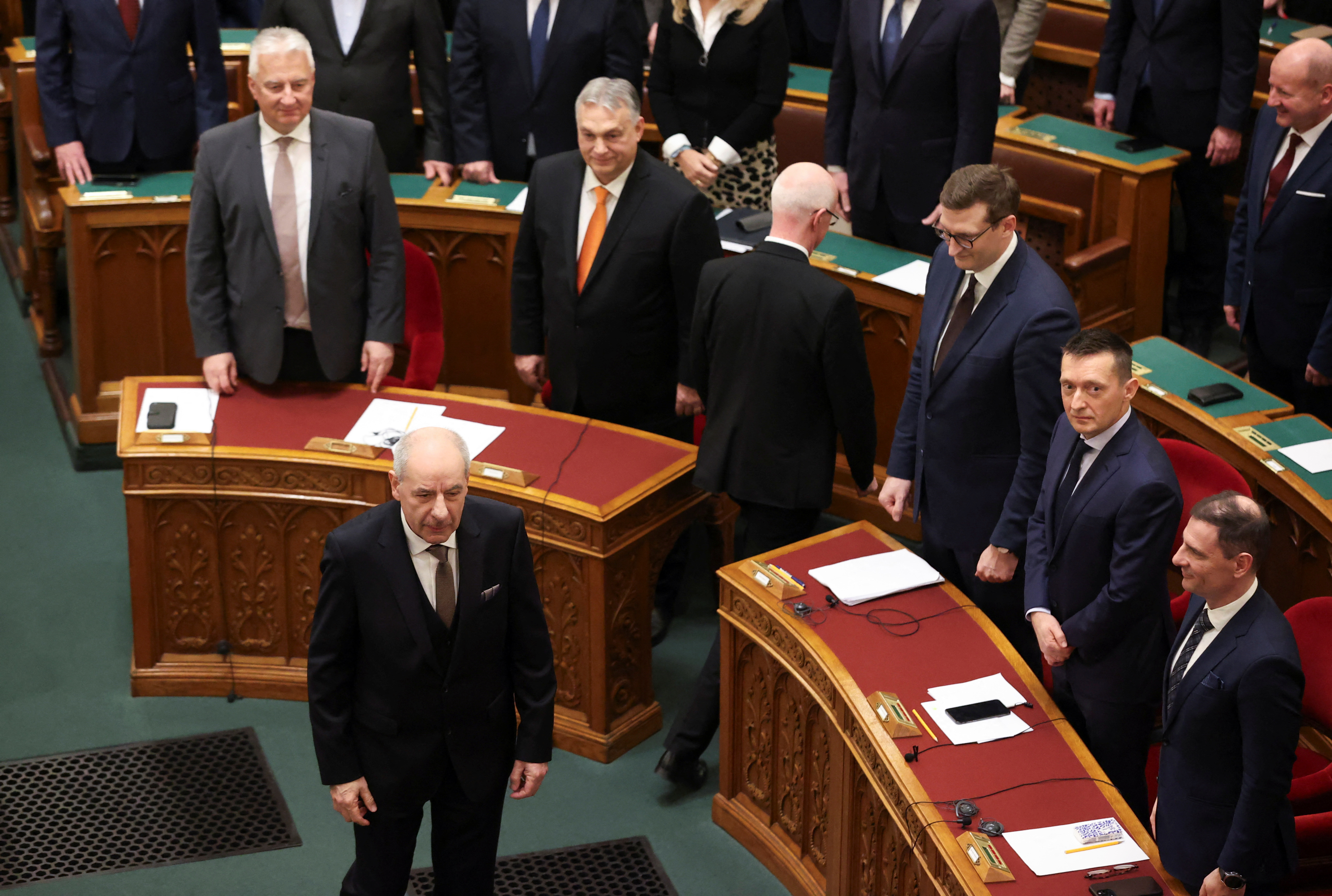 Newly elected Hungarian President Tamas Sulyok takes his oath of office in the Parliament, in Budapest