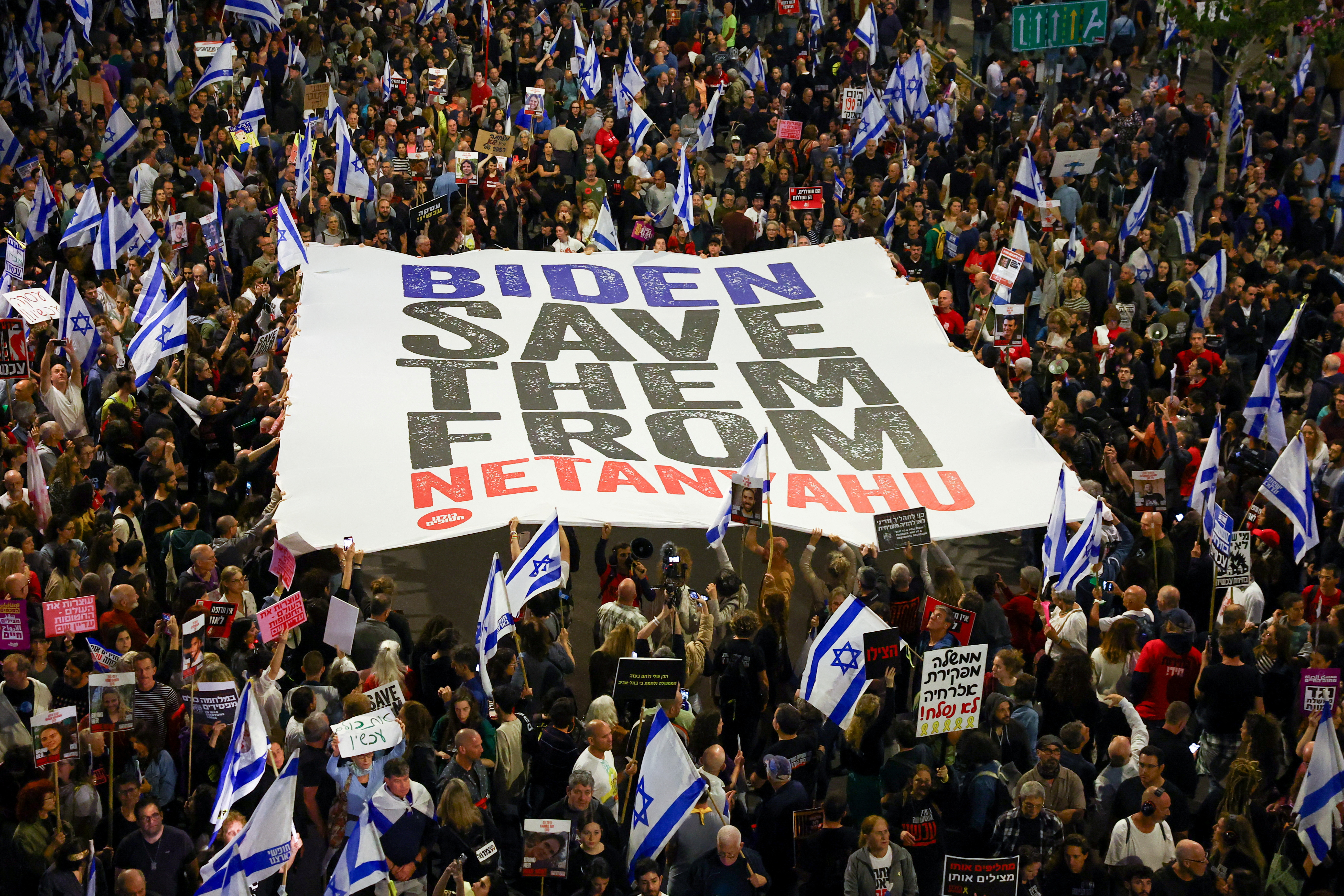 Protest against Israeli PM Netanyahu's government and to call for the release of hostages kidnapped in the deadly October 7 attack by Hamas, in Tel Aviv