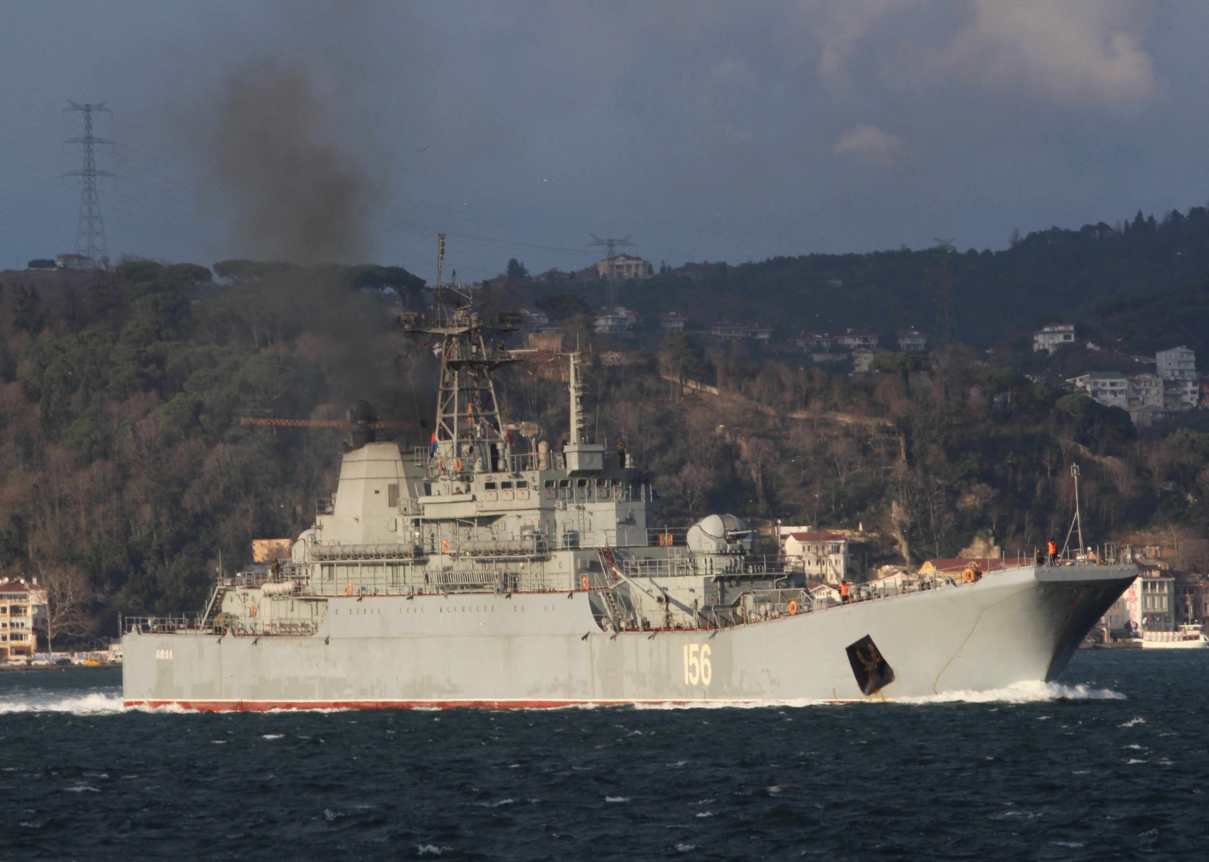 The Russian Navy landing ship Yamal sets sail in Istanbul's Bosphorus