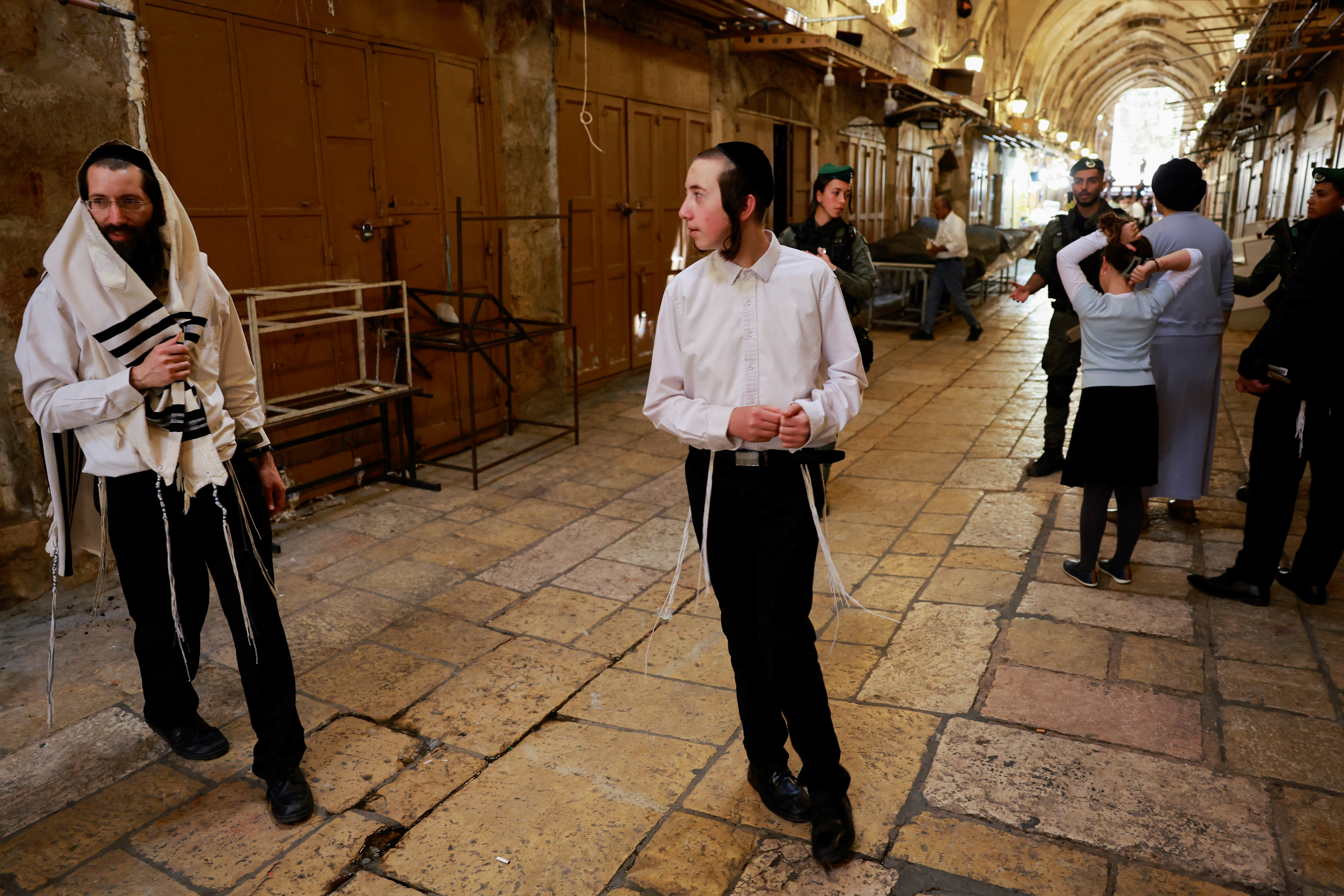 Jewish holiday of Passover at the Western Wall in Jerusalem's Old City
