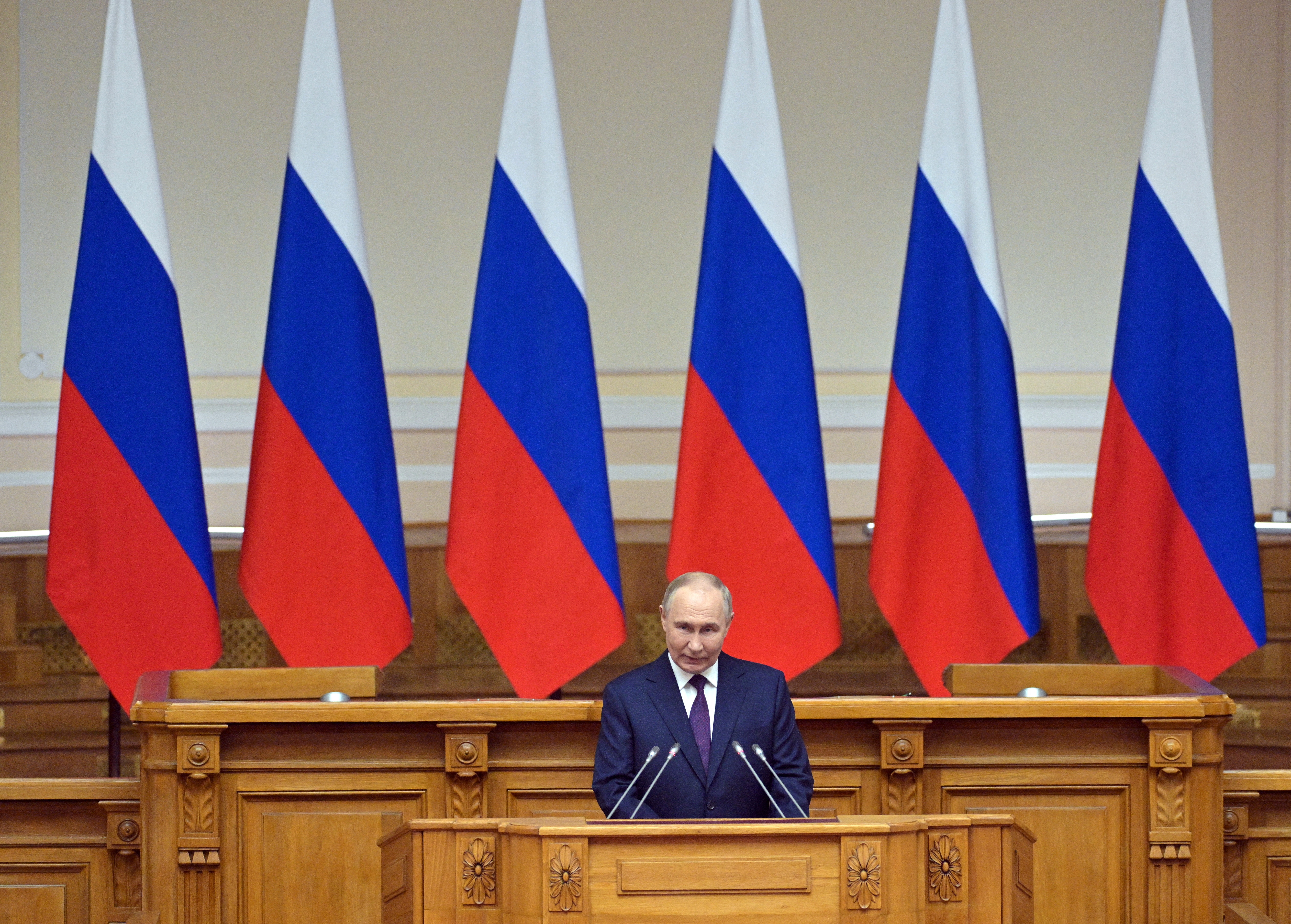 Russian President Putin addresses Council of Legislators in St Petersburg
