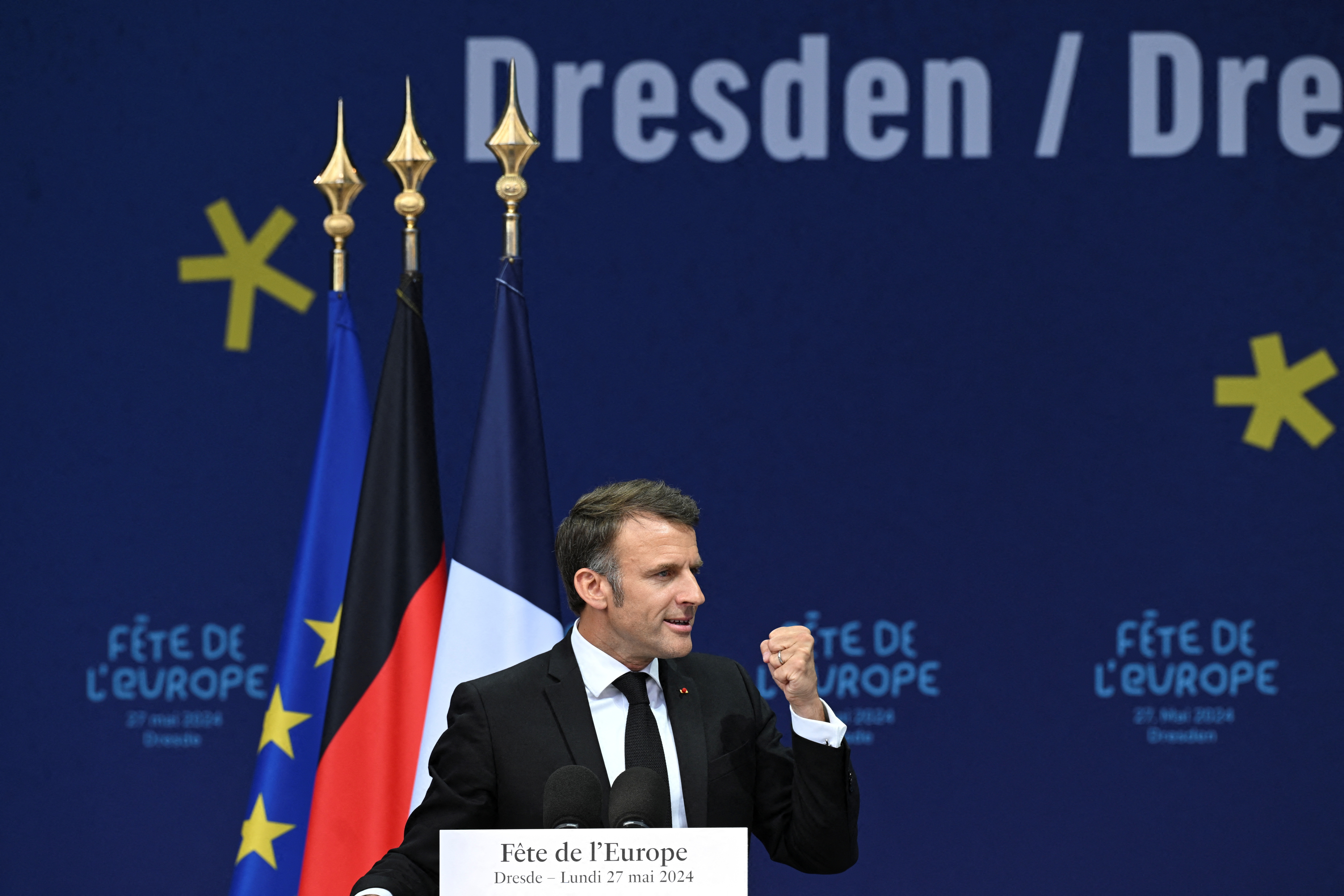 French President Macron visits Dresden