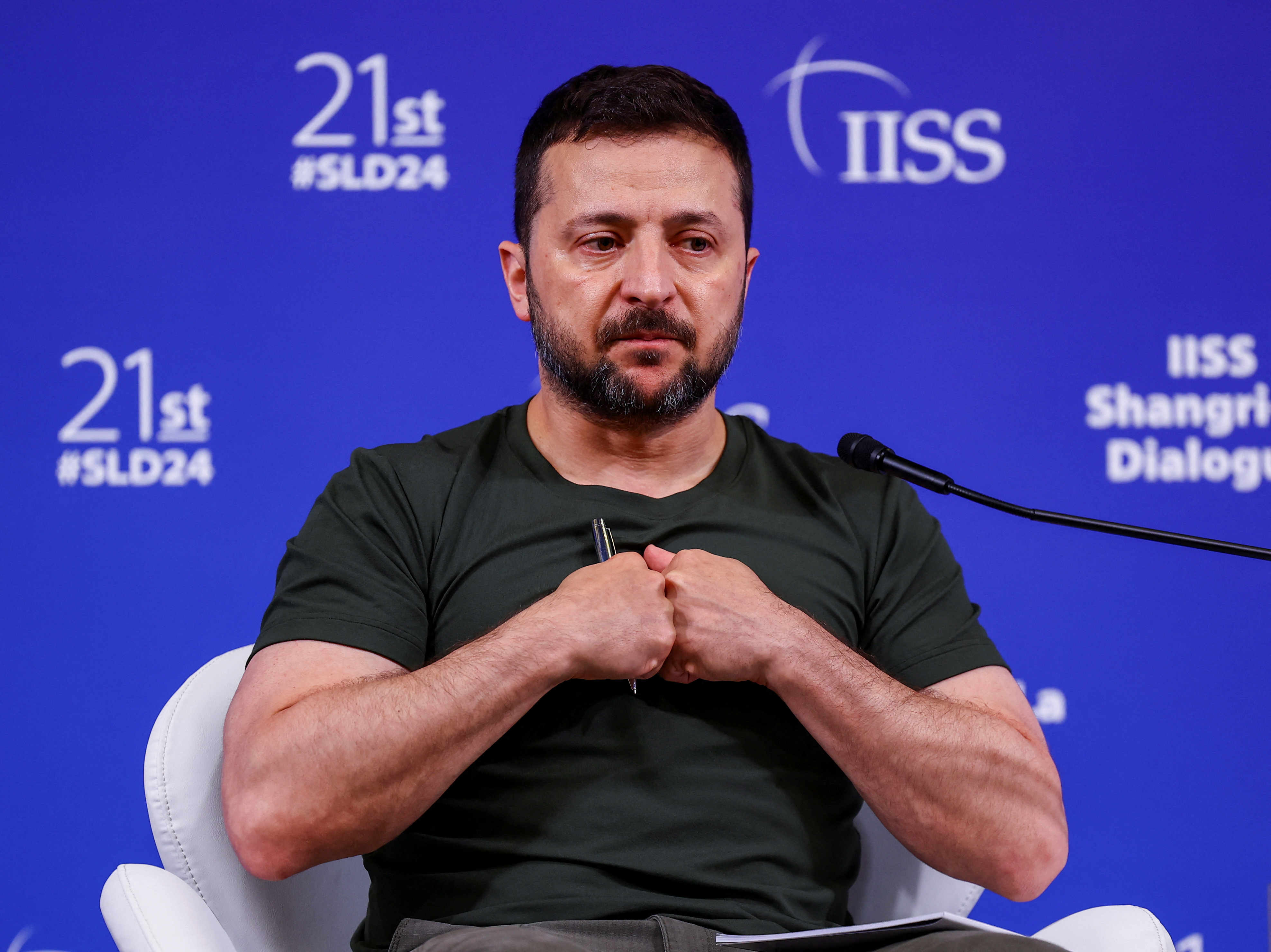 Ukrainian President Volodymyr Zelenskiy attends the Shangri-la Dialogue, in Singapore