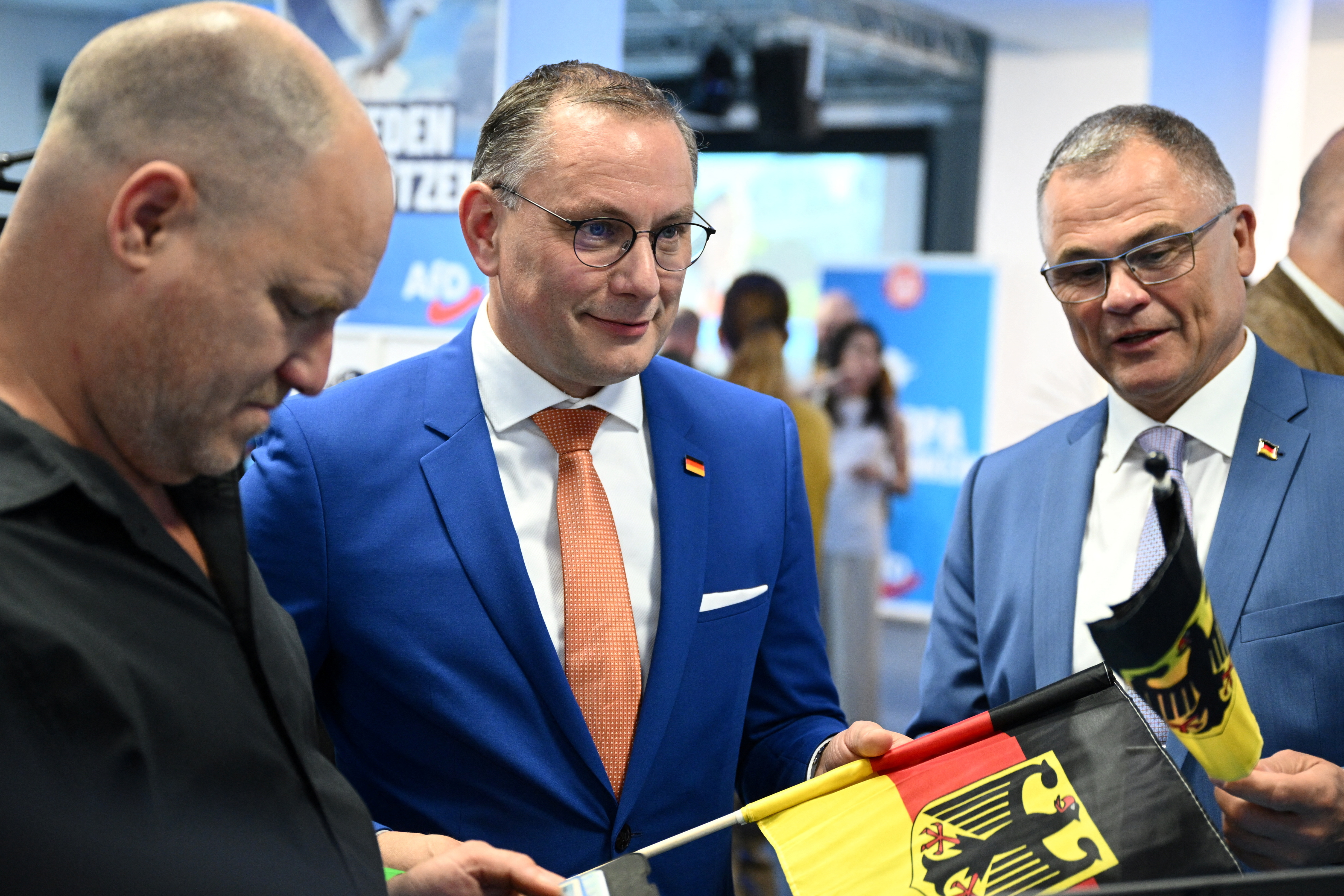 Alternative for Germany (AfD) party members react to election results, in Berlin