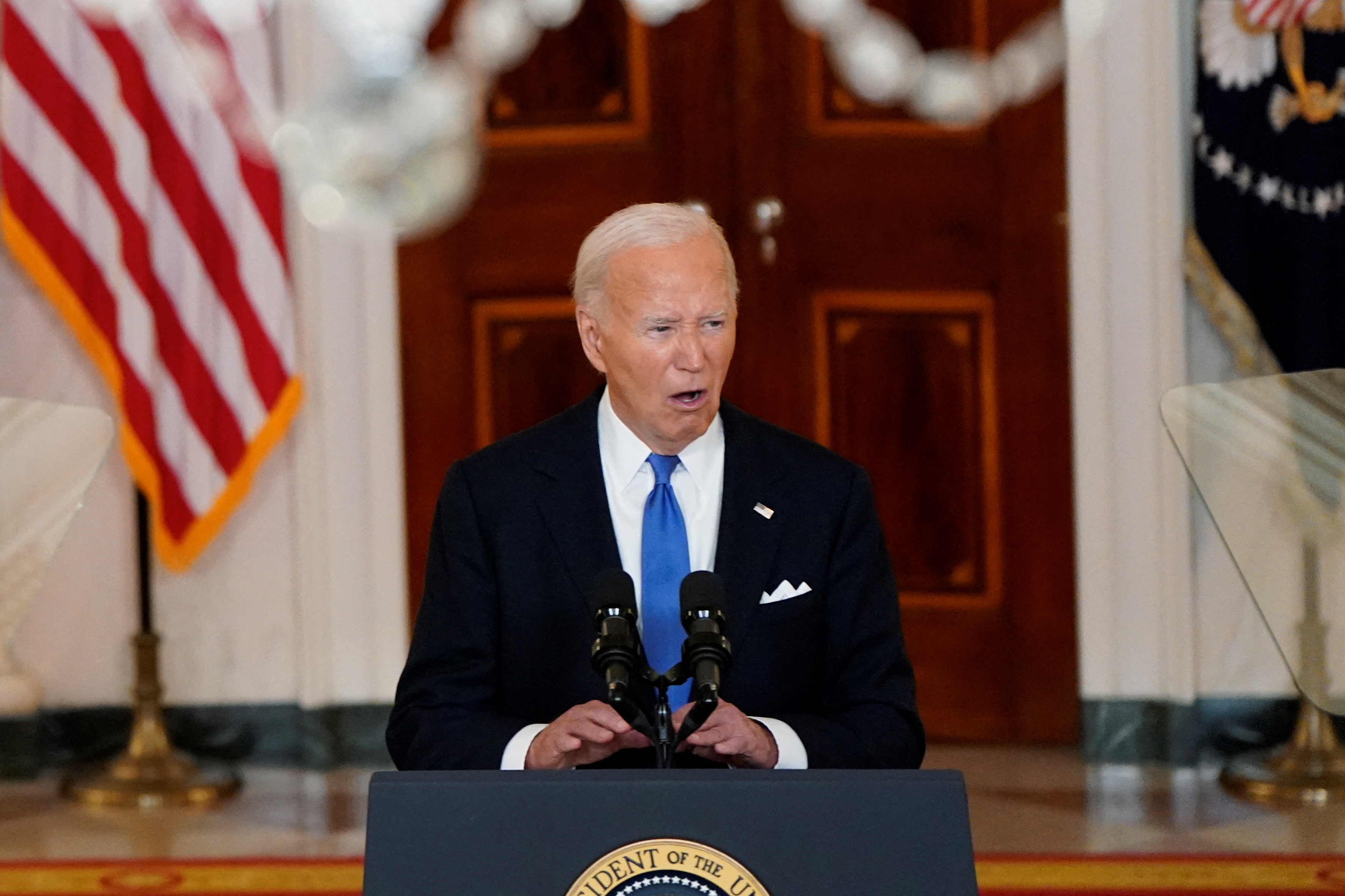 U.S. President Biden delivers remarks after the U.S. Supreme Court ruled on former U.S. President and Republican presidential candidate Trump's bid for immunity from federal prosecution for 2020 election subversion, in Washington
