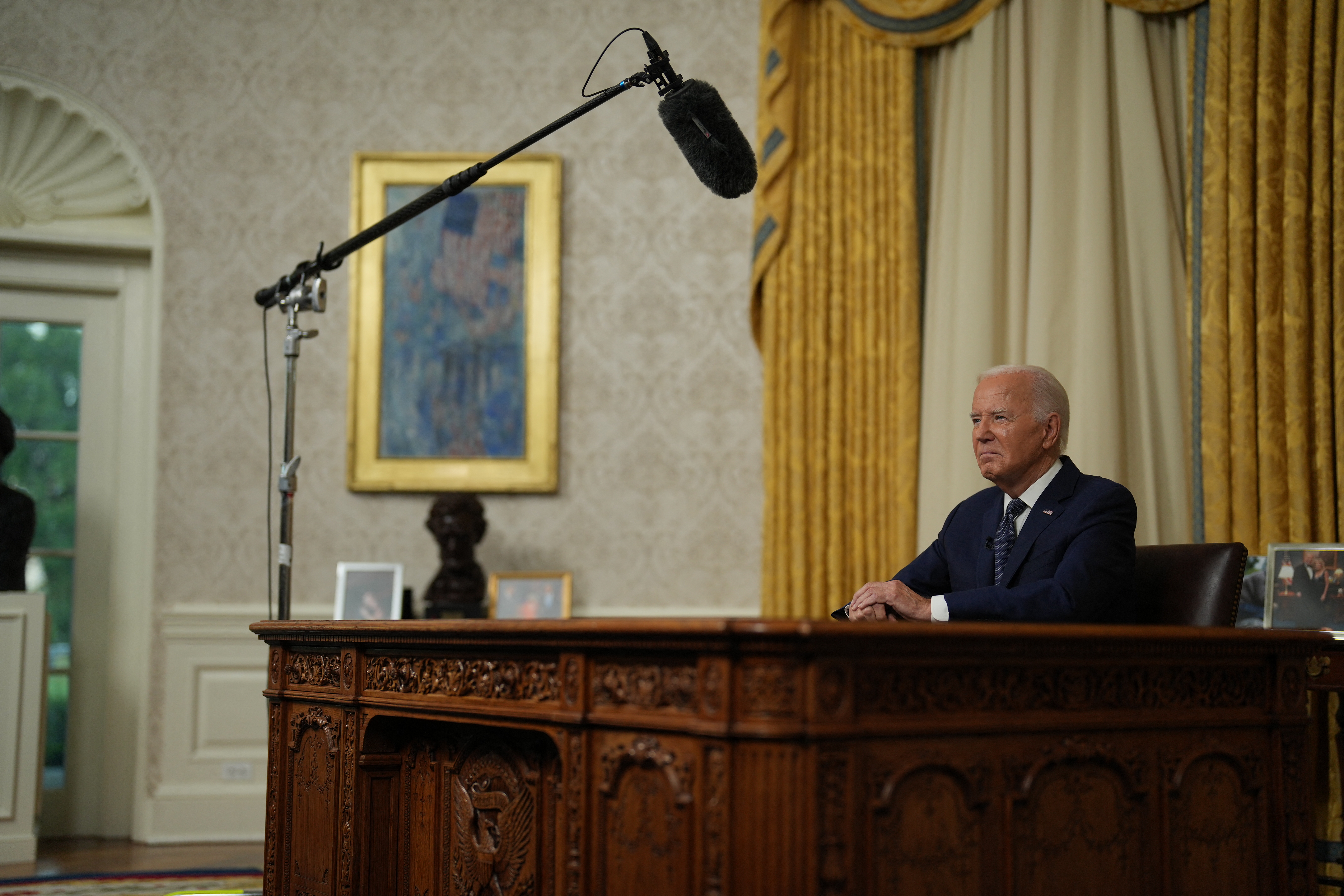 President Biden Addresses The Nation From The White House Oval Office