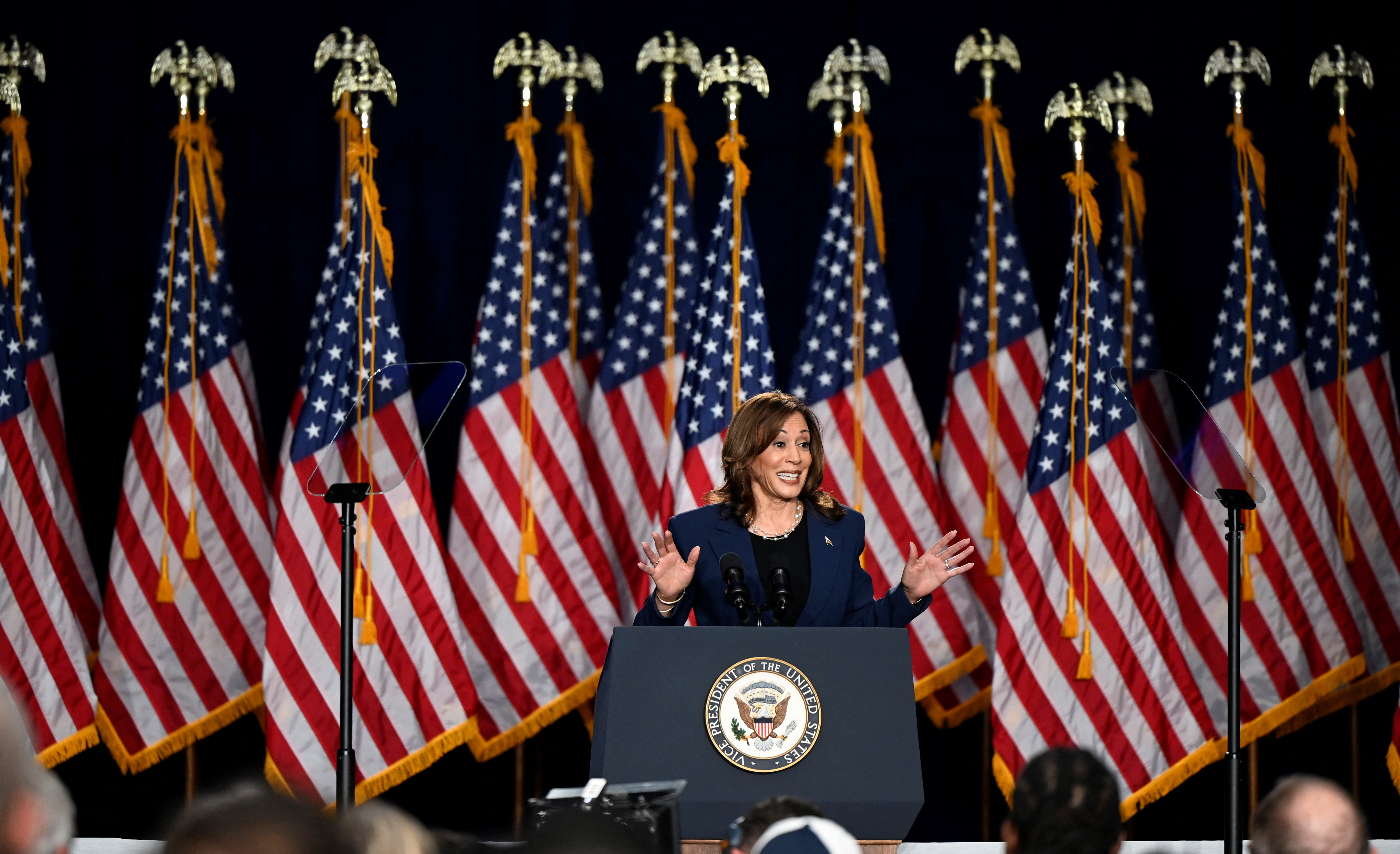 U.S. Vice President Kamala Harris attends a campaign event at West Allis Central High School