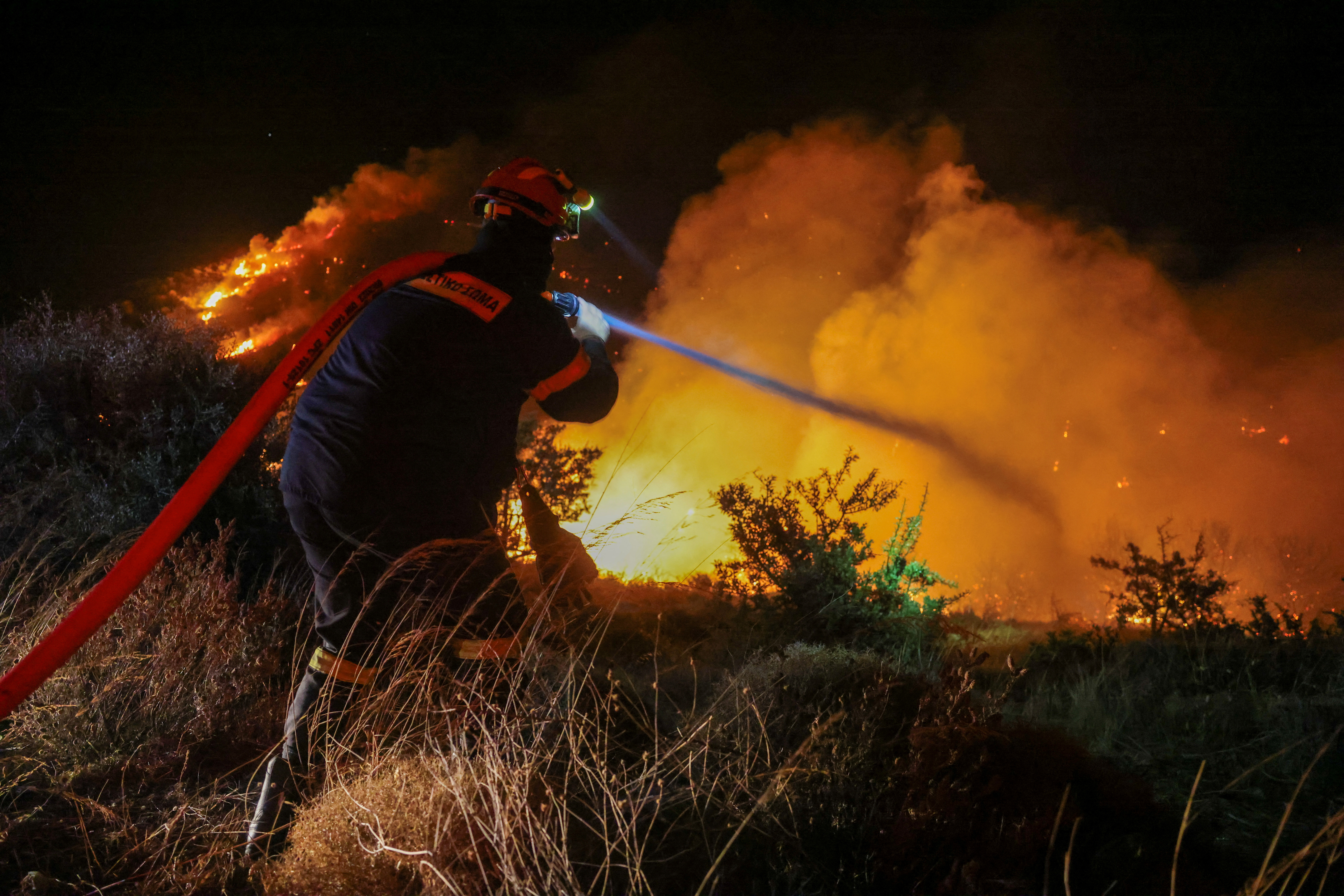 Wildfire burns on the island of Evia