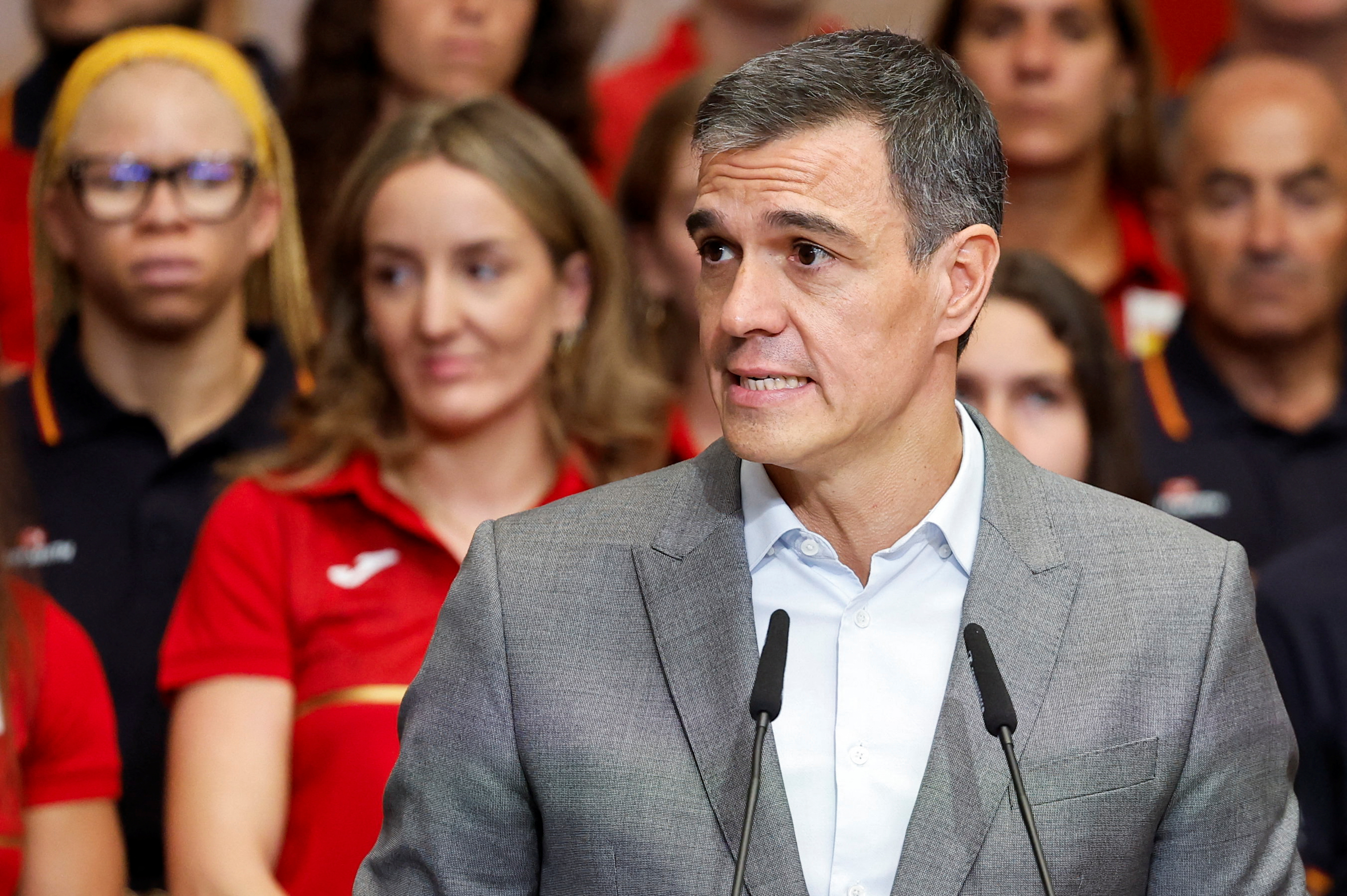 Spanish Prime Minister Pedro Sanchez receives the Olympic and Paralympic athletes before the trip to Paris