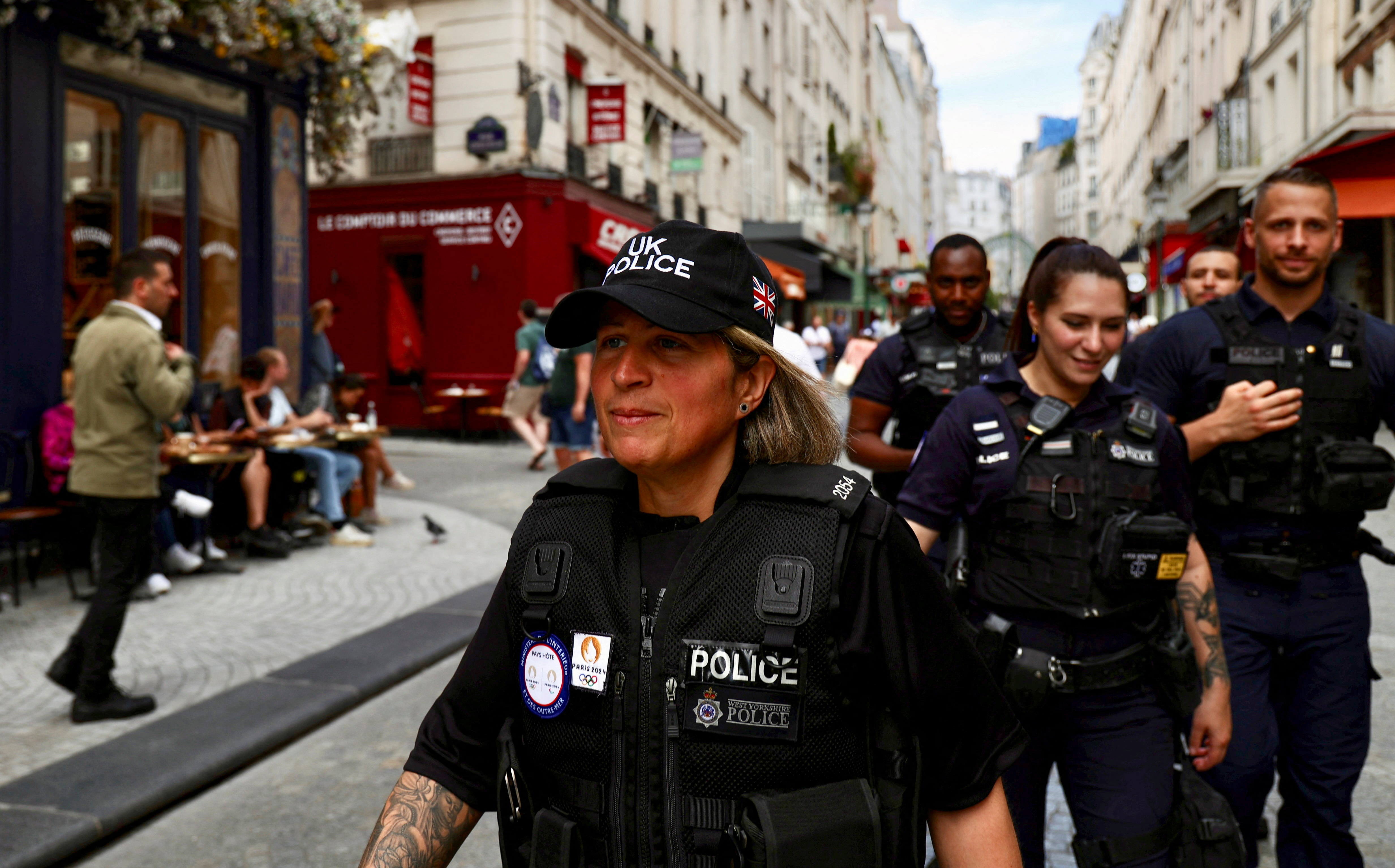 British police officers patrol, in Paris