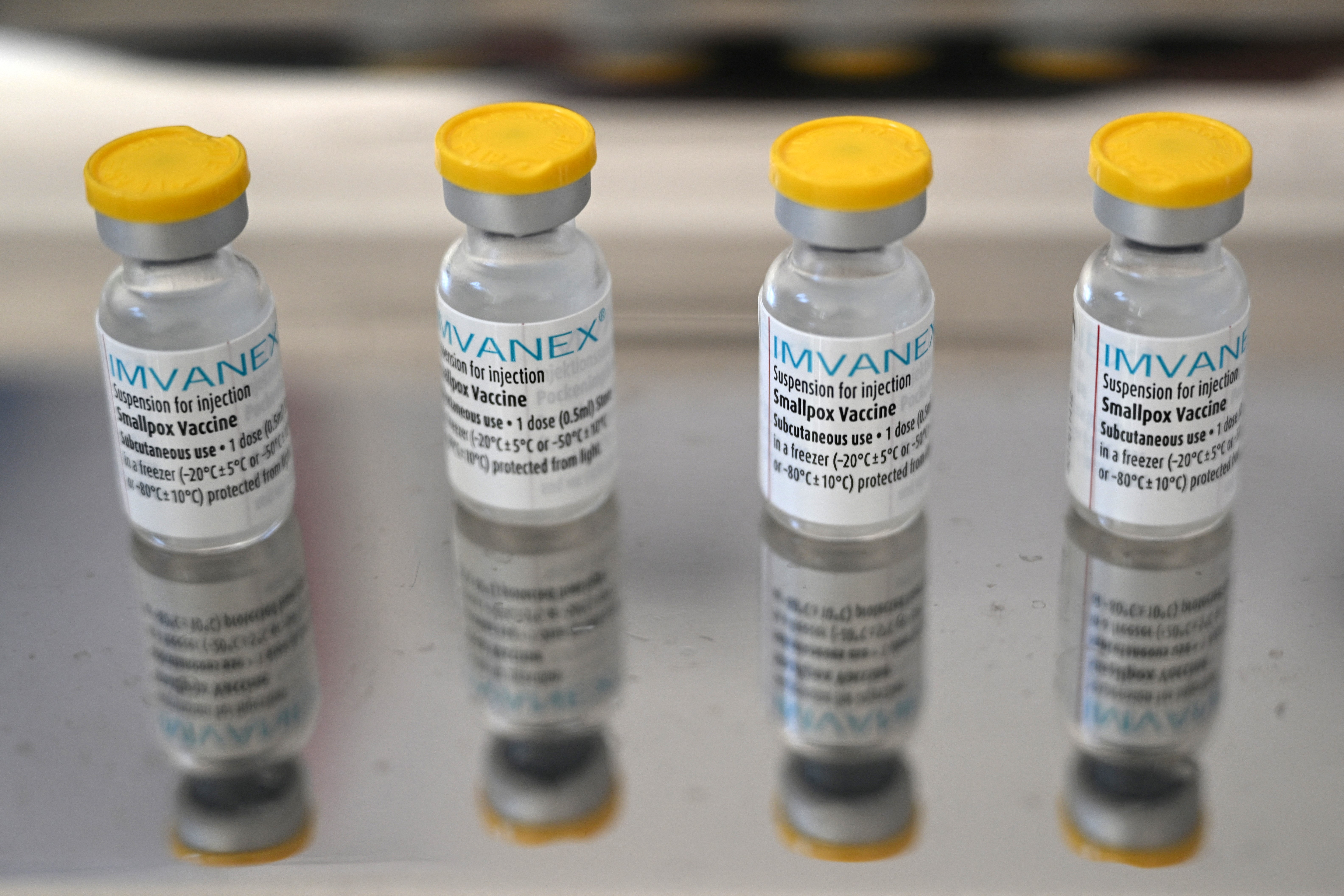 (FILES) This file photo taken at a municipal vaccination centre in Marseille, southern France, on August 10, 2022 shows doses of Imvanex, a vaccine to protect against Monkeypox virus.
