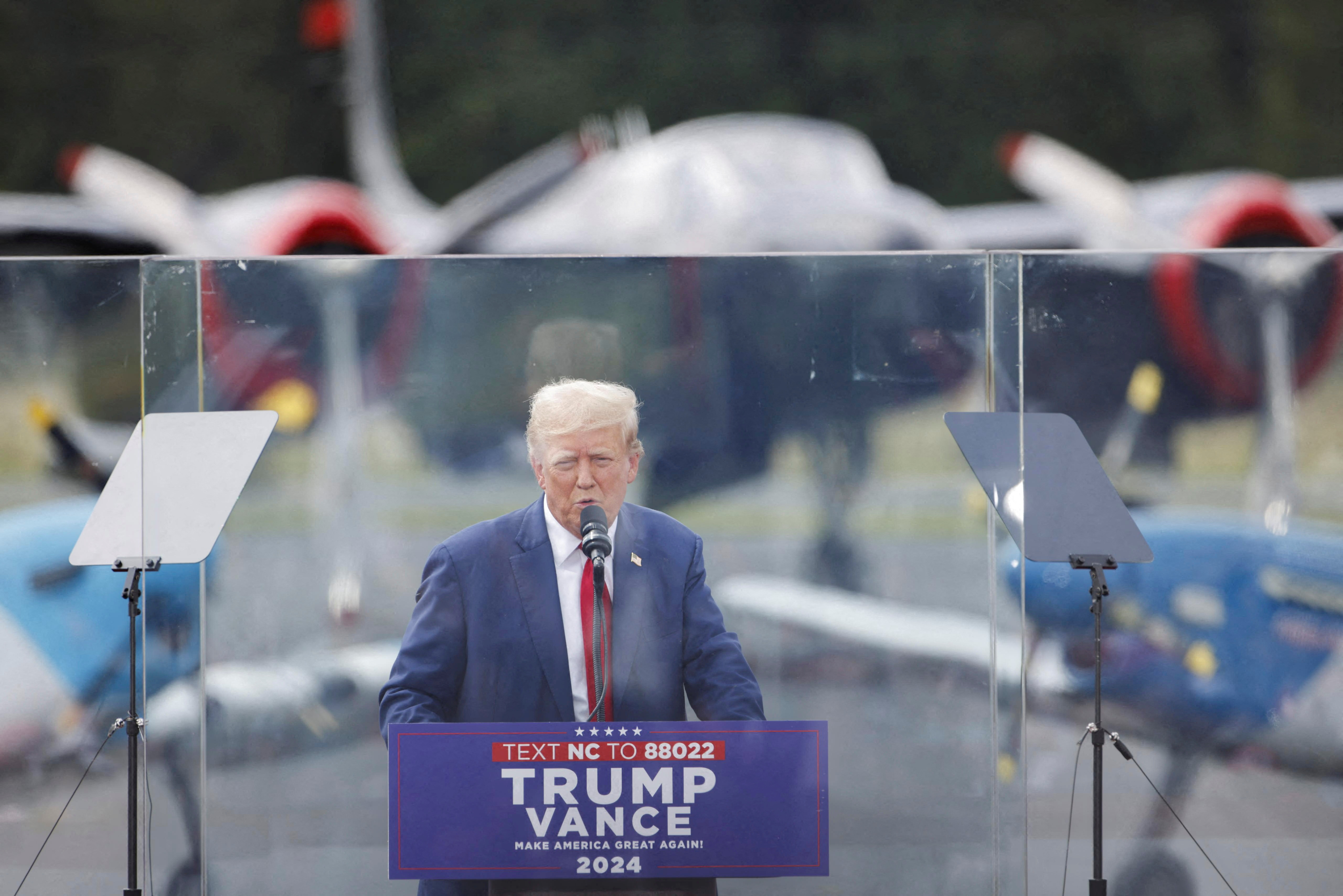 Trump speaks at a campaign rally in Asheboro