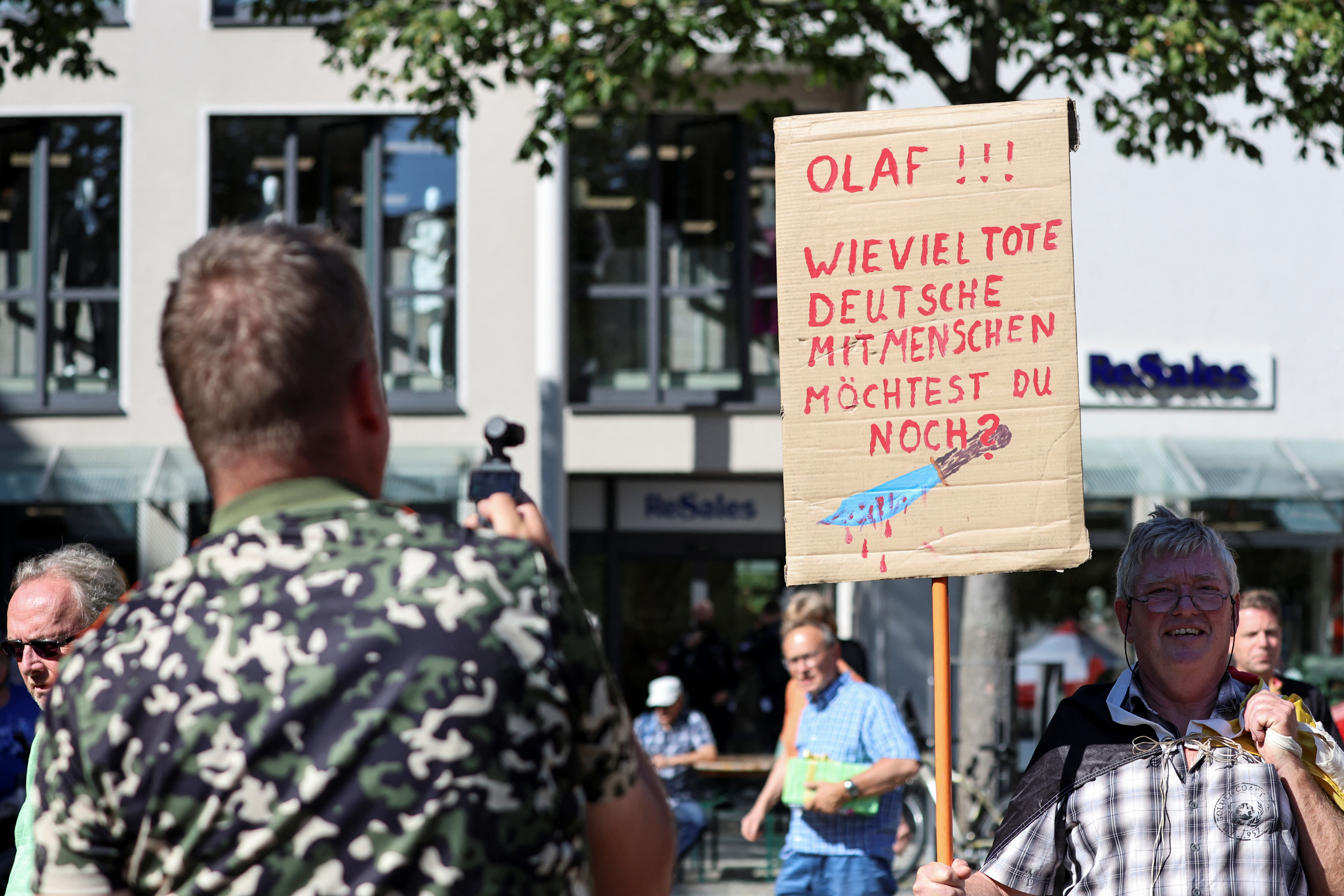 German Chancellor Olaf Scholz campaigns in eastern town, in Jena