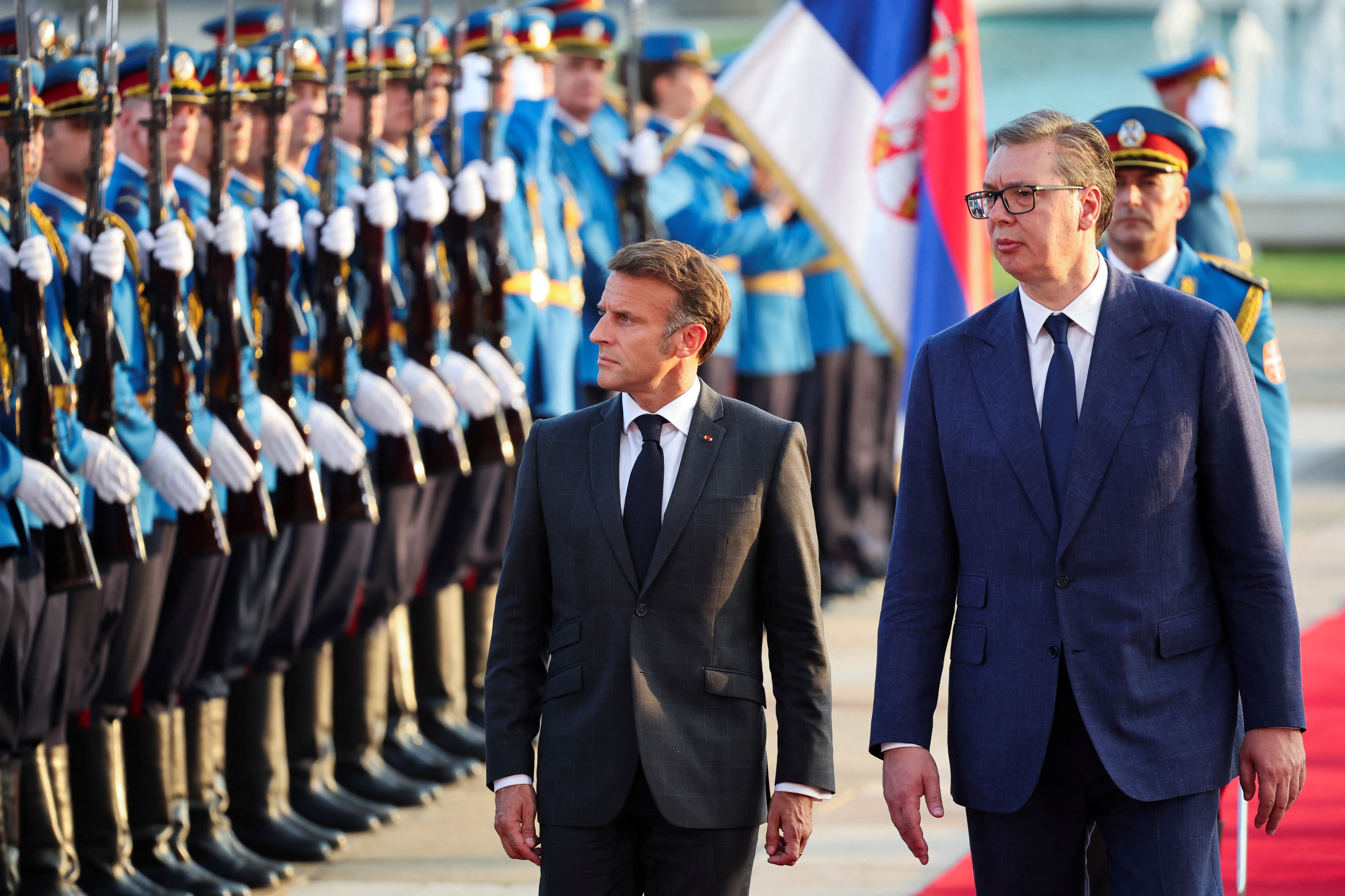 French President Macron meets Serbian President Vucic in Belgrade