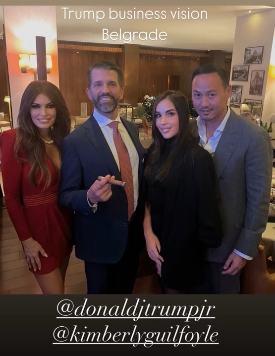 Instagram / Screenshot / Donald Tramp mlađi sa zaručnicom i gostima večere u Beogradu 