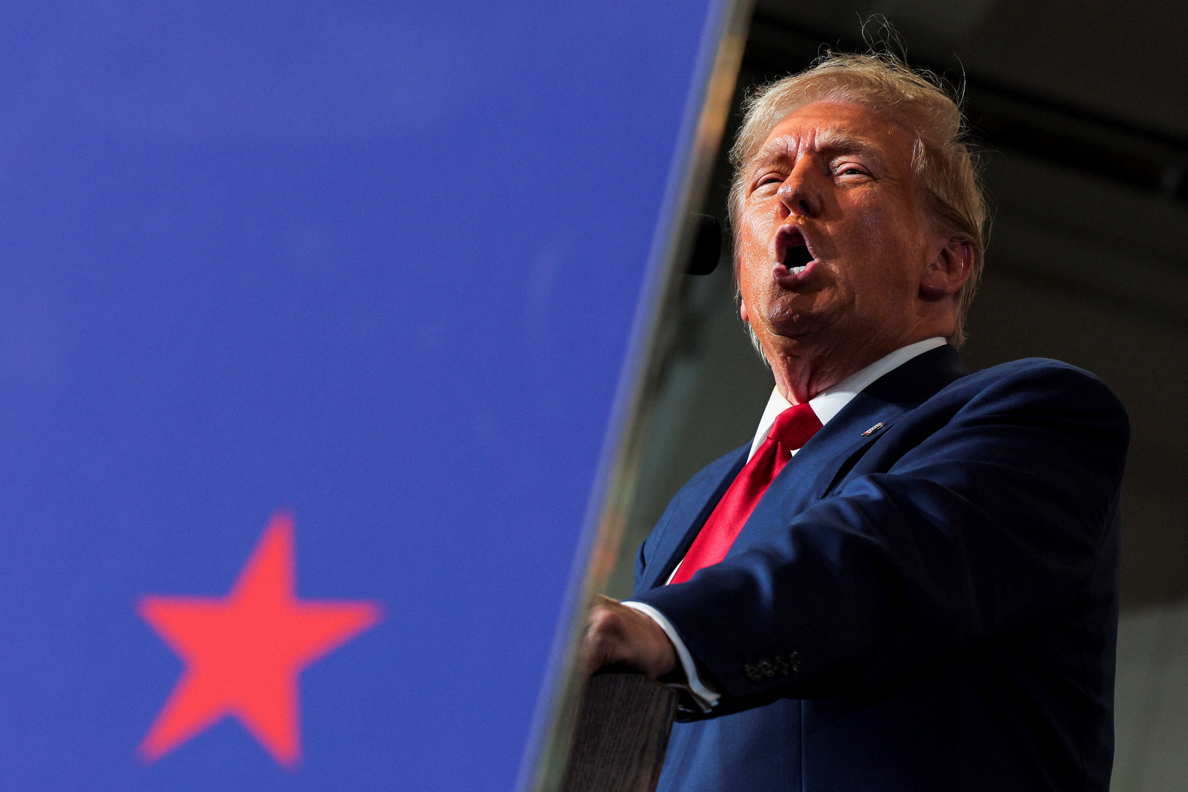 Republican presidential nominee and former U.S. President Donald Trump visits manufacturer FALK Production in Walker