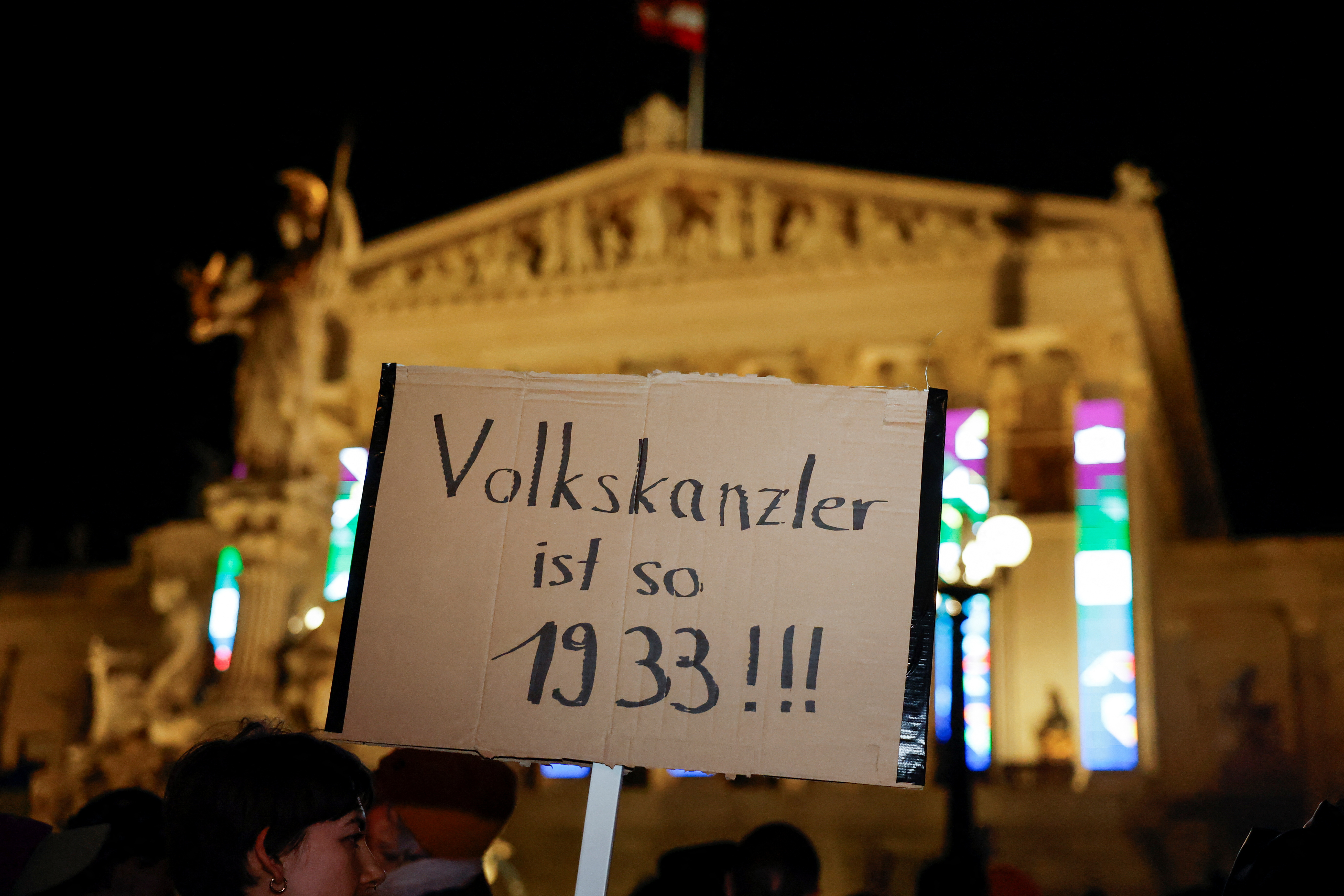 People attend a protest against Freedom Party after general elections in Vienna